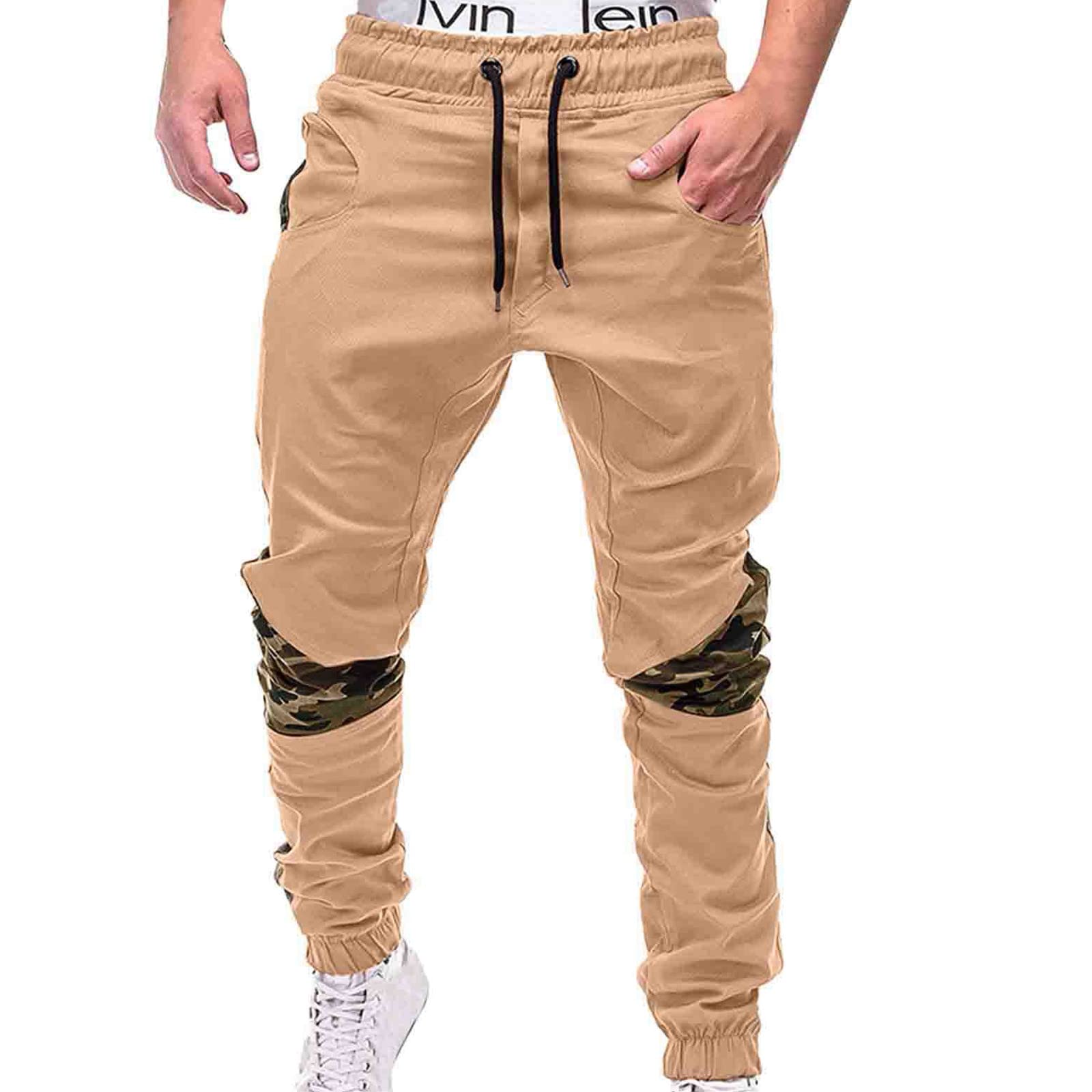 **Mid-Waist Cargo Pants for Men - Stretchable Drawstring Waist with Pockets | Casual & Work Wear | Outdoor, Hiking, Travel & Everyday Use**