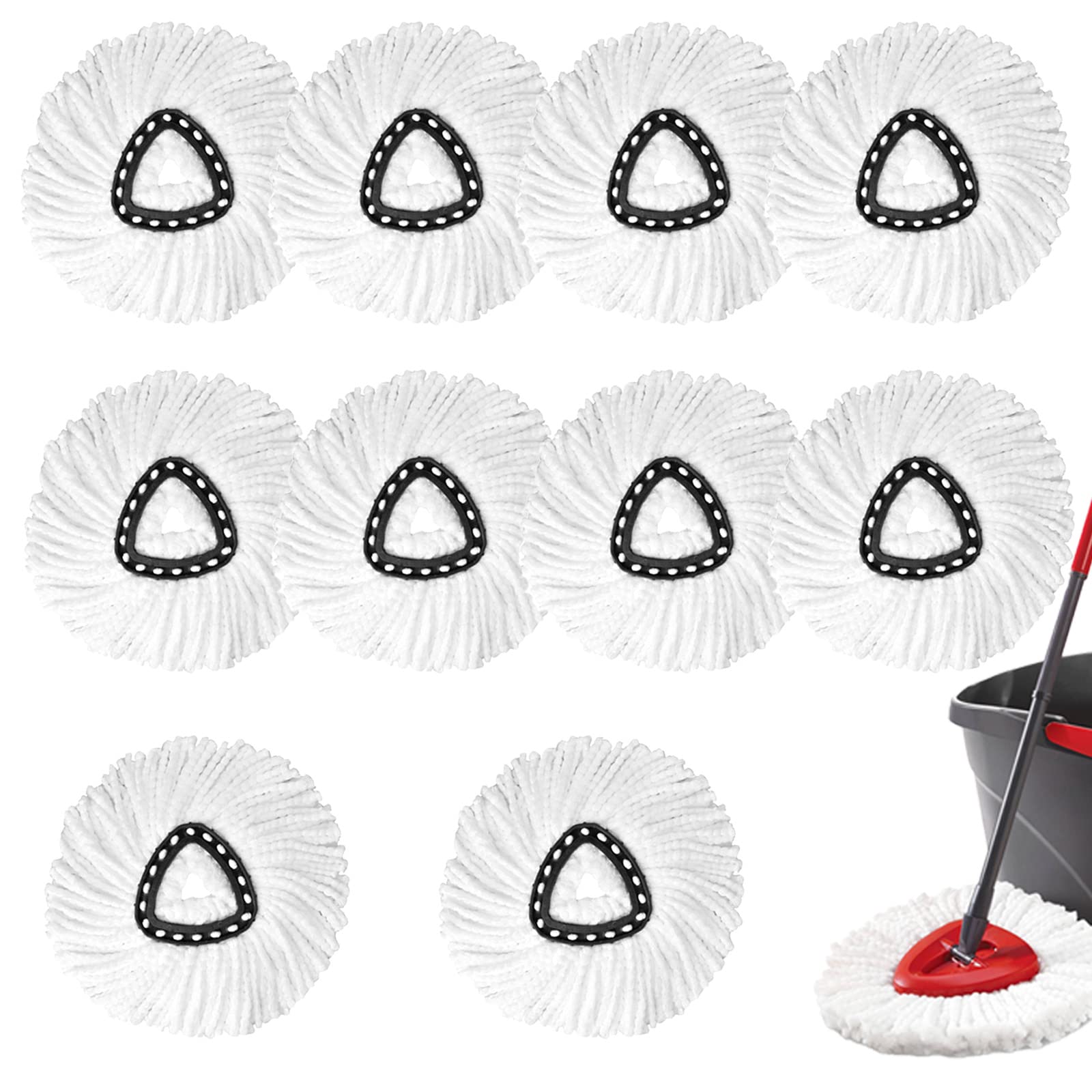 10-Pack Spin Mop Replacement Heads - 100% Microfiber Refills for Triangle Spin Mops - Easy Wring Floor Cleaning Pads - White - Perfect for Hardwood, Tile & Laminate Floors