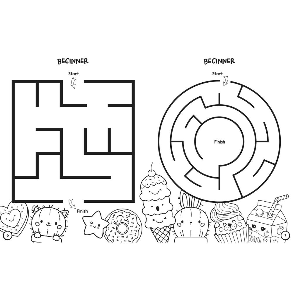 Kawaii Coloring & Maze Activity Book for Kids - Fun Learning & Creative Play at Home, School, or Travel