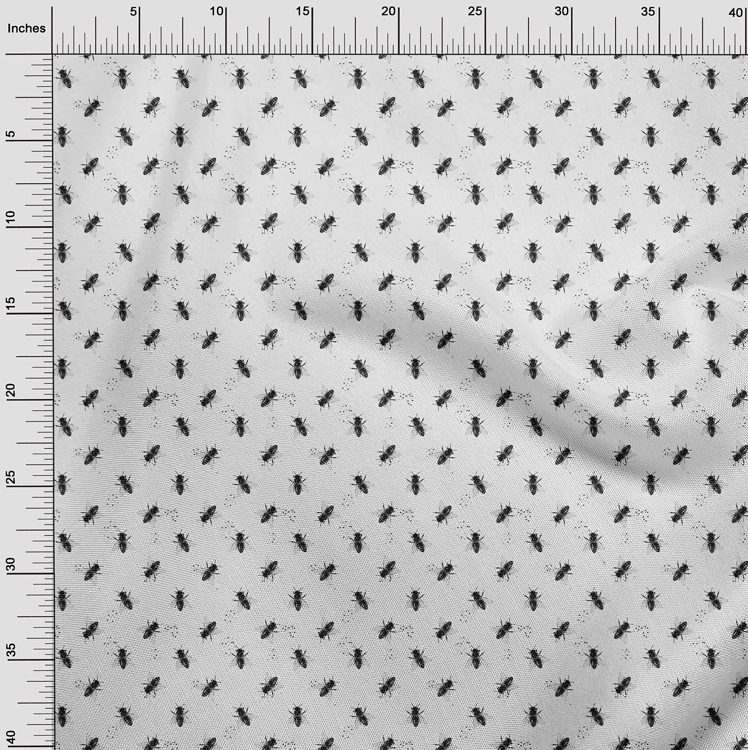 Rayon Gray Fabric with Dot & Honey Bee Print - 56 Inch Wide by The Yard for DIY Dresses, Skirts & Home Decor Projects