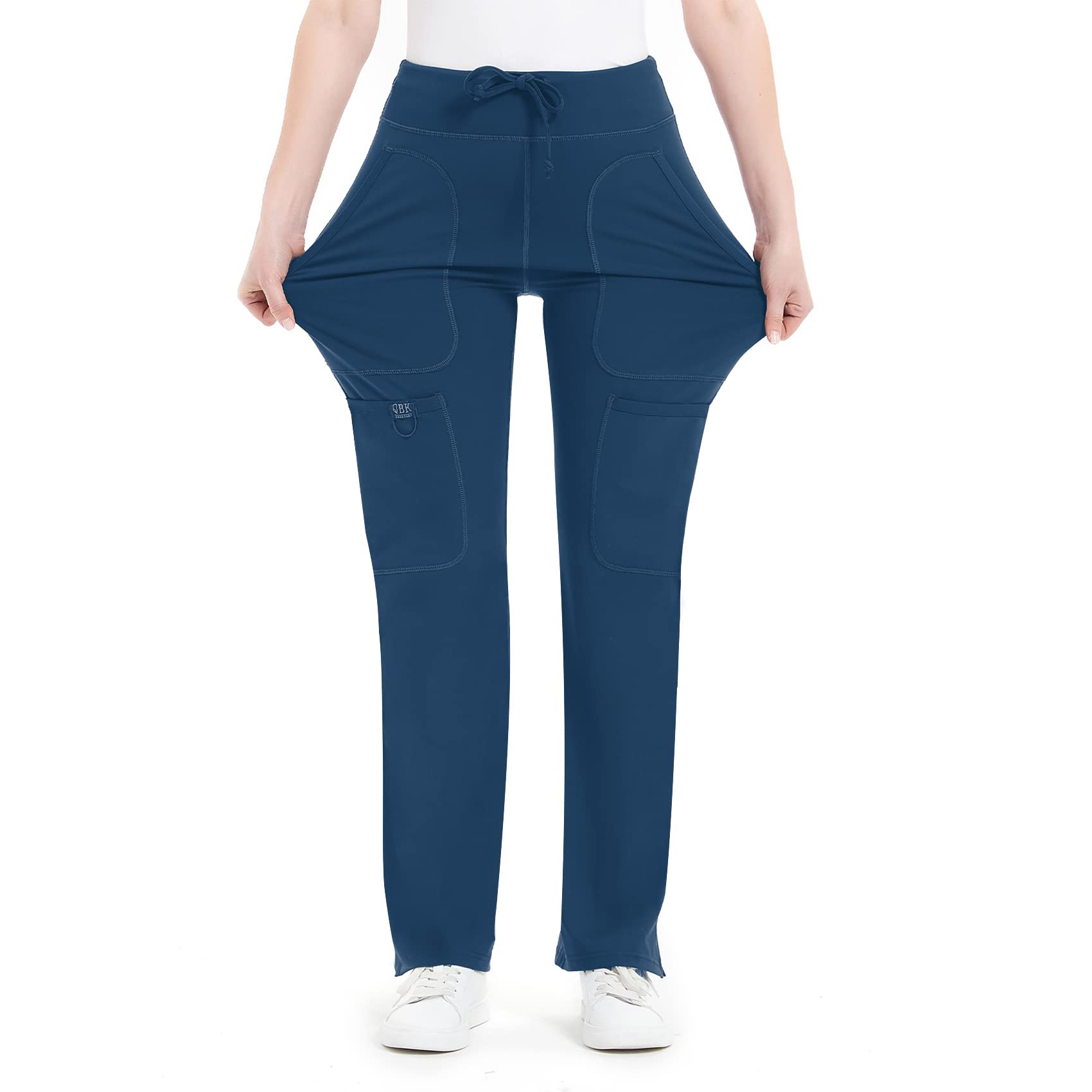 QBK Women's Mid Rise Yoga Scrub Pants - 5 Pocket Cargo Work Pants for Yoga, Nursing & Outdoor Activities | Comfortable Stretchy Workwear for Healthcare Professionals & Active Lifestyles