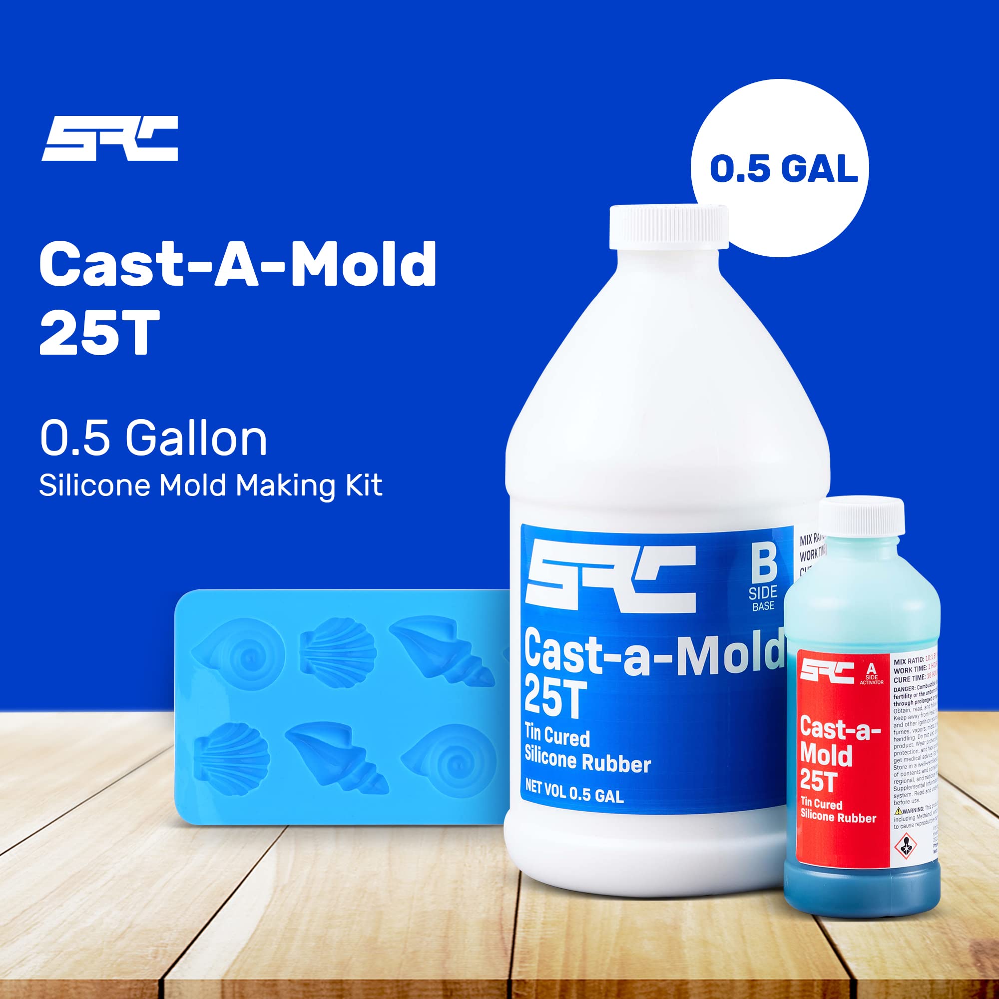 Cast-A-Mold 25T RTV 0.5-Gallon 2-Part Liquid Silicone Rubber Mold Making Kit - Ideal for Jewelry, Epoxy Resin, Wax, Soap, Plaster, Cement & Concrete Casting - Perfect for DIY Crafts, Home Decor & Art Projects