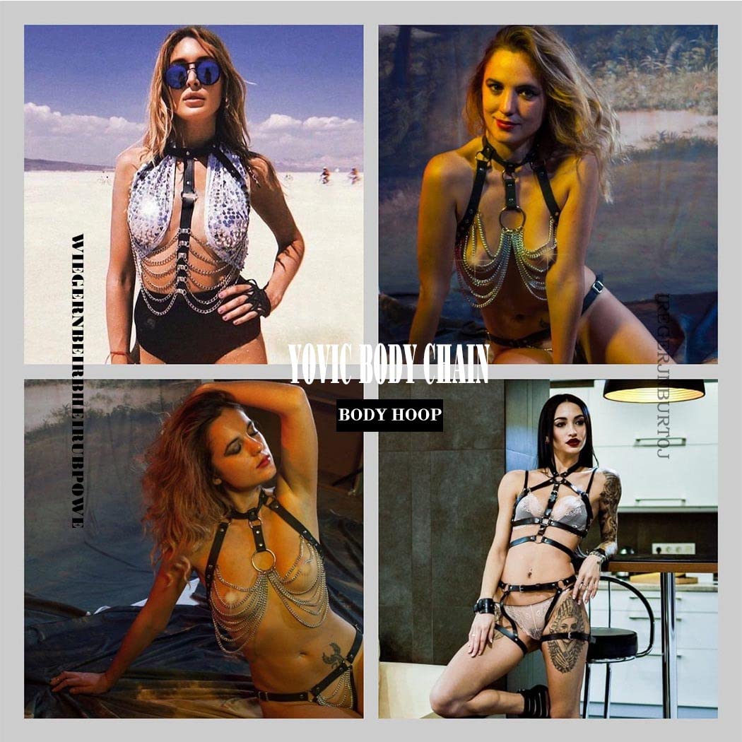 Punk Leather Body Chain - Sexy Waist Belt & Body Harness for Women - Gothic Bar Chains for Nightclub, Rave & Party Accessories - Black | Perfect for Music Festivals, Bachelorette Parties & Costume Events