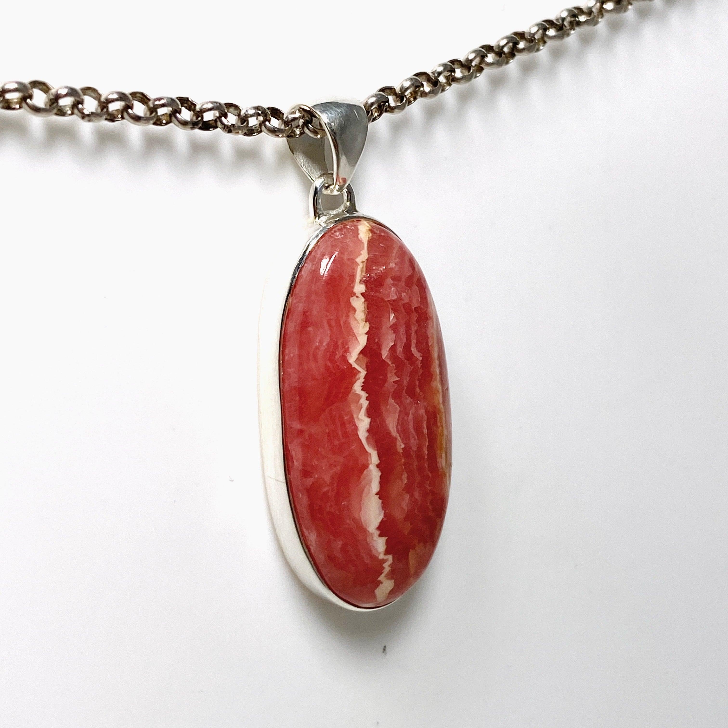 Natural Rhodochrosite Oval Pendant Necklace KPGJ4319 - Elegant Gemstone Jewelry for Women, Perfect for Gifts & Special Occasions