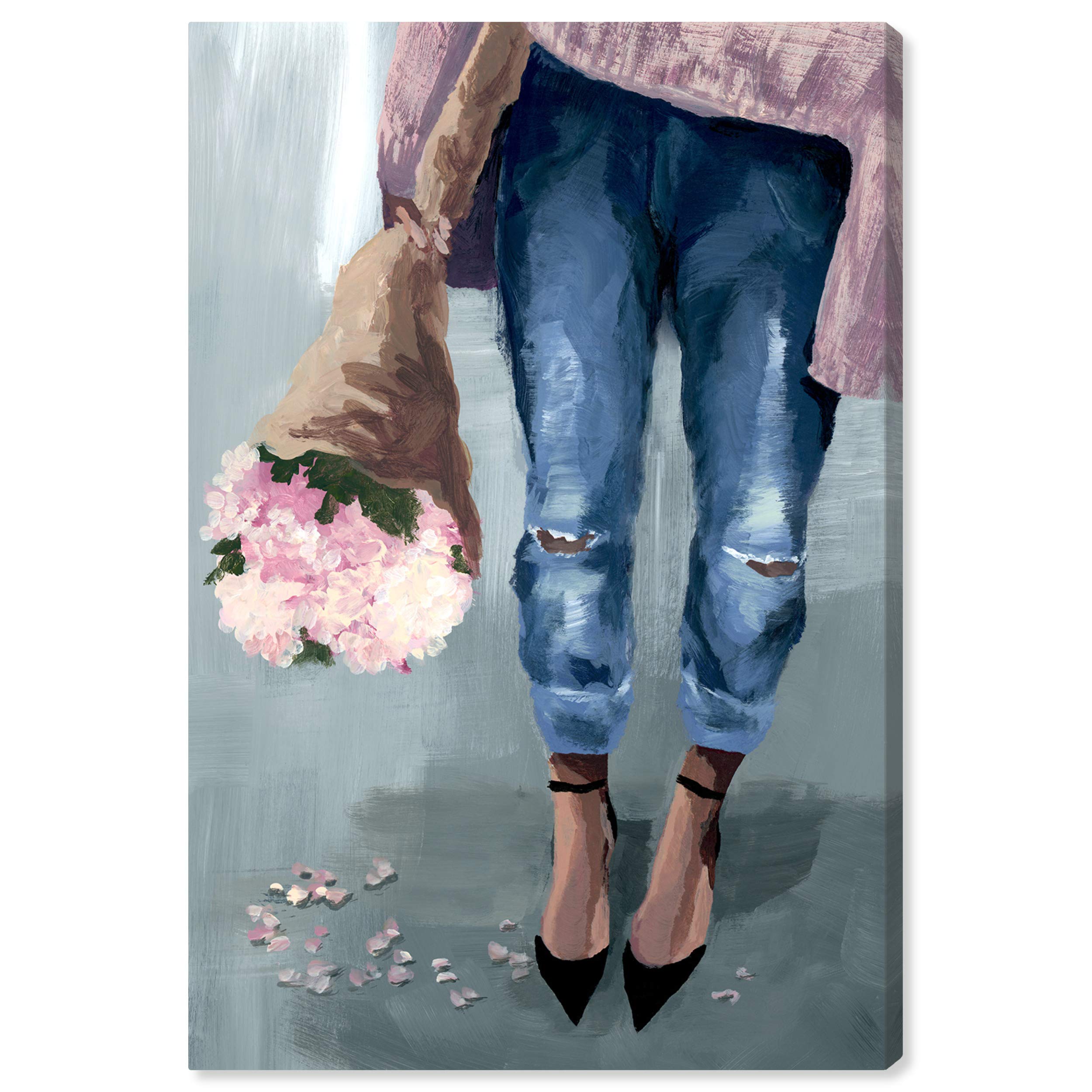 Falling Flowers Floral Wall Art Canvas Print - Pink & Blue Home Decor by Oliver Gal Artist Co. | 30