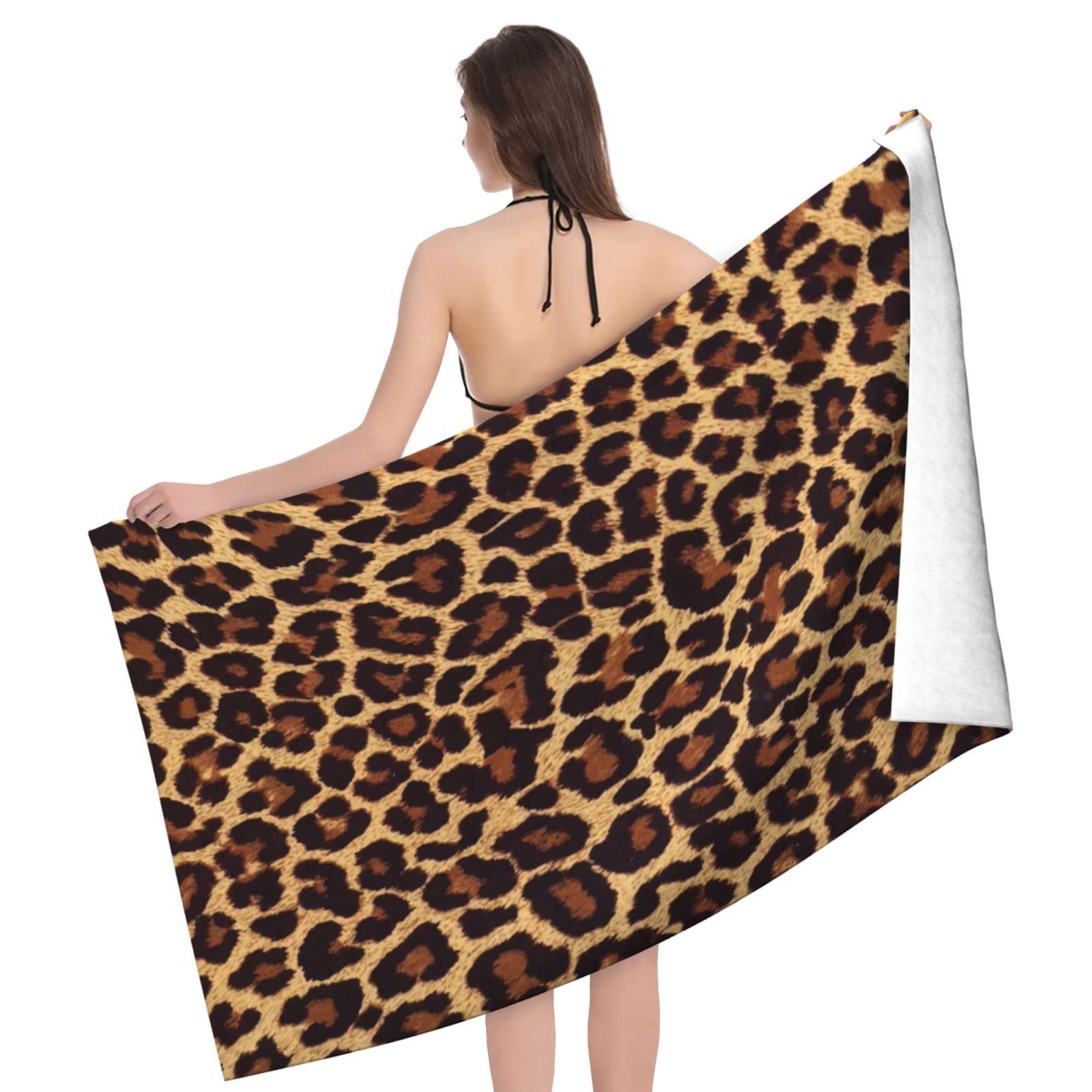 Feelacle Cheetah Leopard Print Sand Free Beach Towel - Super Absorbent Large Bath Towel for Swimming, Pool, Spa, Bathroom & Travel - Quick Dry & Lightweight for Outdoor Activities