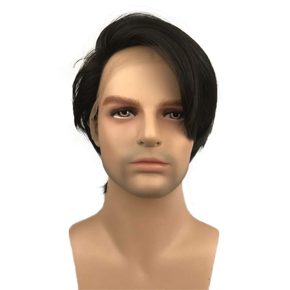 Aimole Short Straight Lace Front Wig for Men - Heat Resistant Synthetic Hair in Natural Black | Perfect for Cosplay, Daily Wear & Costume Parties