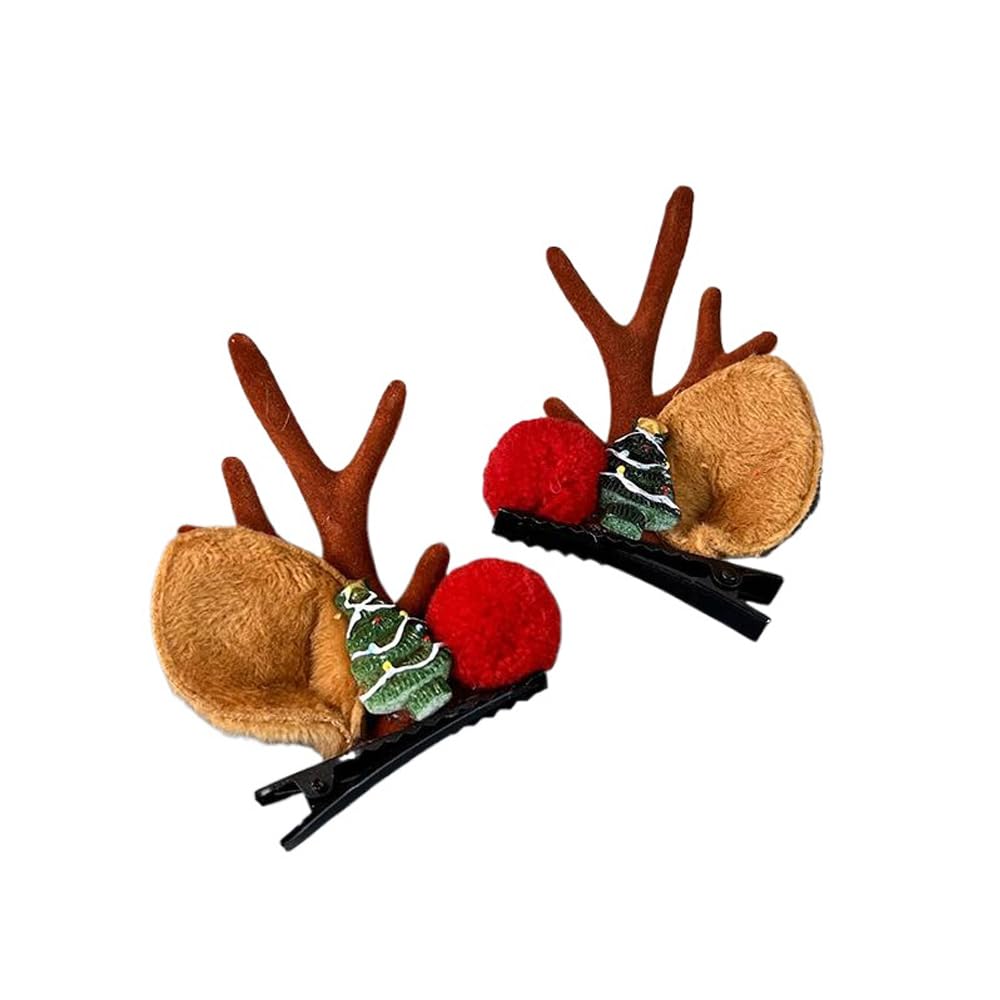 Cute Reindeer Antler Hair Clips - Christmas Hair Accessories for Women, Girls, Boys & Kids | Festive Holiday Headwear for Parties, Family Photos & Pet Costumes (Brown Christmas Tree Design)