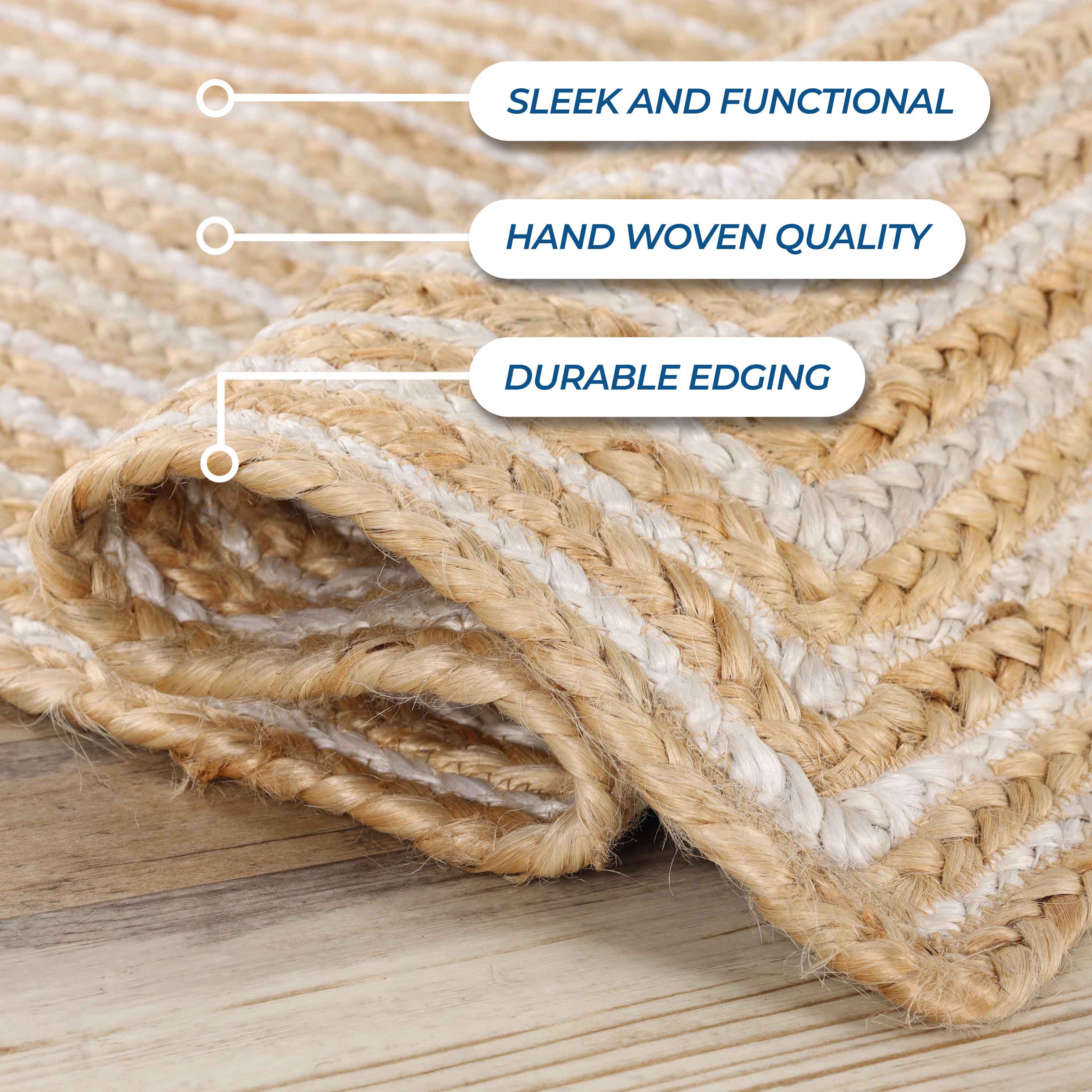 Braided Jute Reversible Handwoven Rug - Natural Fiber Indoor/Outdoor Area Rug for Living Room, Bedroom, Patio & Deck - Eco-Friendly Home Decor