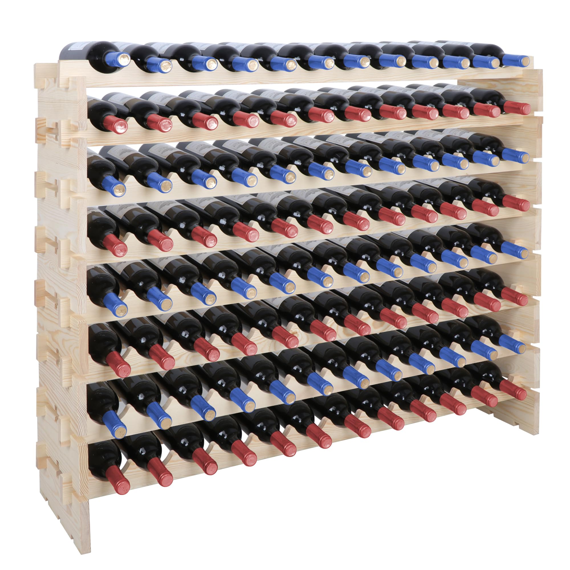HomGarden 8-Tier Stackable Wine Rack - Modular Wooden Wine Storage Stand for 96 Bottles (8x12) - Natural Wood Free-Standing Display Shelf - Sturdy & Wobble-Free Design - Perfect for Home Bars, Restaurants, and Wine Cellars