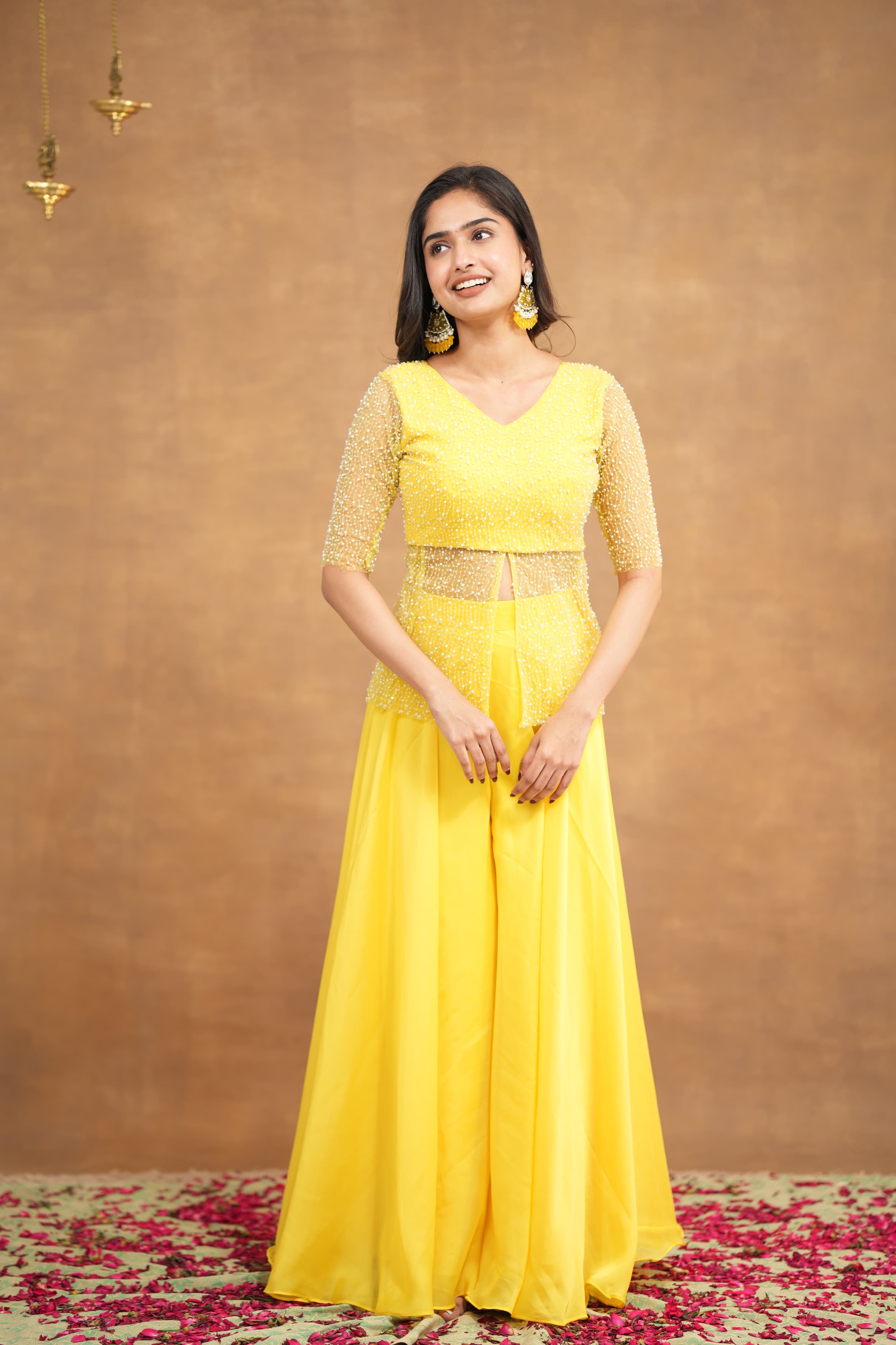 DD733 Premium Swara Slit Top & Palazzo Pant Set - Elegant Women's Outfit for Party, Wedding & Special Occasions
