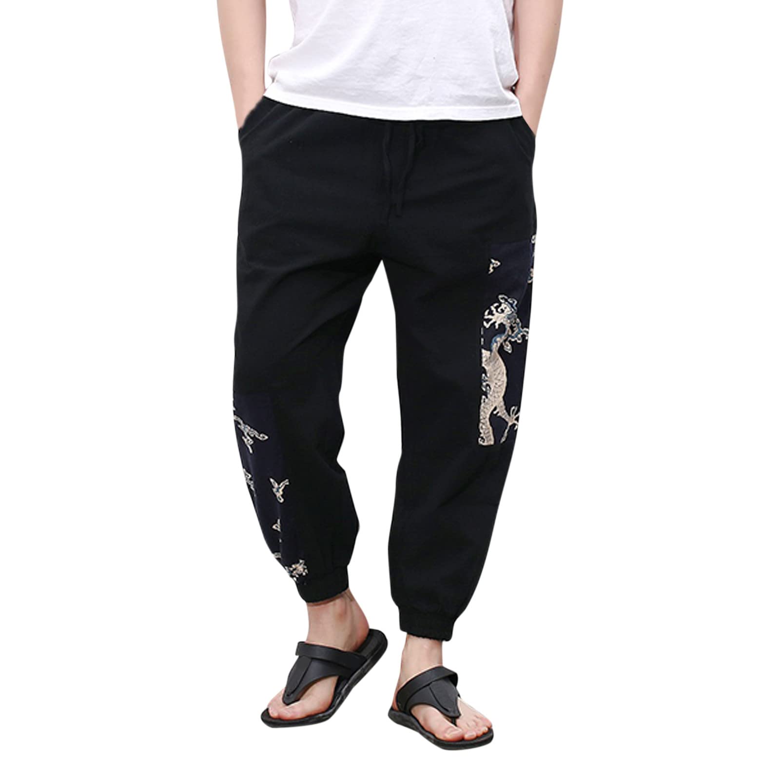 **Men's Cargo Pants - Casual Loose Fit Drawstring Ankle-Length Trousers with Printed Design | Perfect for Outdoor, Travel & Streetwear**