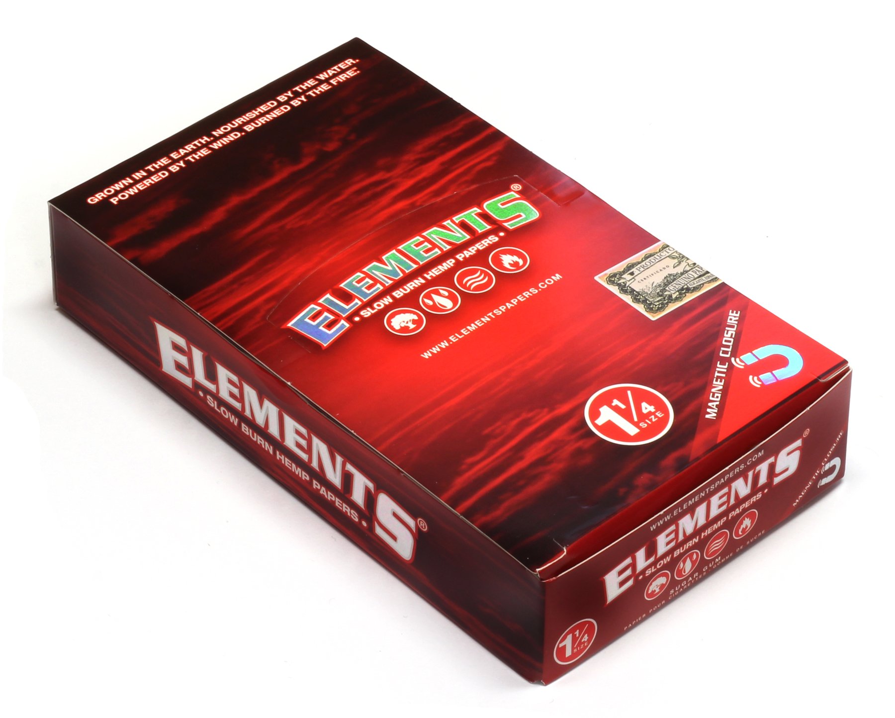1 Box - Elements RED 1 1/4 Slow Burn Rolling Papers with Magnetic Closure - Premium Hemp Rolling Papers for Smooth & Slow Burning Experience - Perfect for Rolling Cigarettes, Joints & Herbal Blends