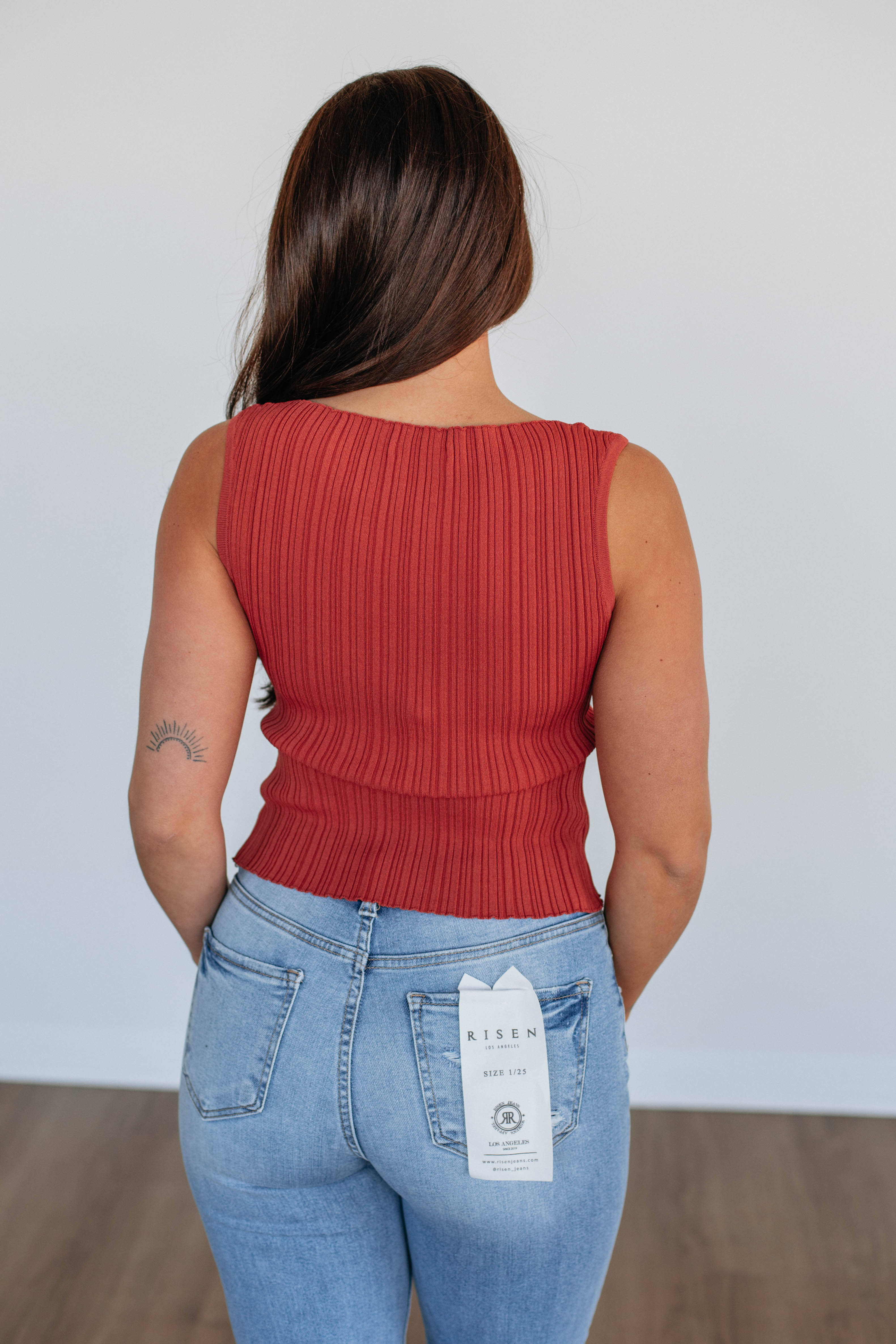 Missie Ribbed Tank Top for Women - Soft Stretchy Brick Red Camisole - Perfect for Layering, Casual Wear & Summer Outfits