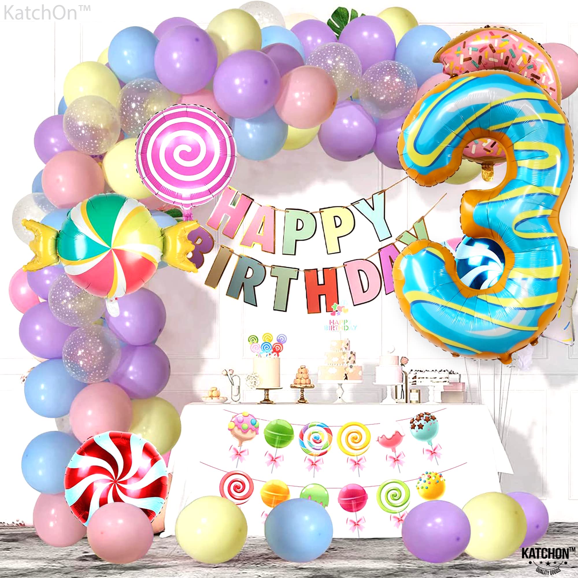KatchOn Giant 40-Inch Number 3 Donut Balloon - Large Birthday Party Decorations for Kids, Baby Showers & Anniversary Celebrations | Perfect for Photo Backdrops, Cake Smash Sessions & Milestone Events