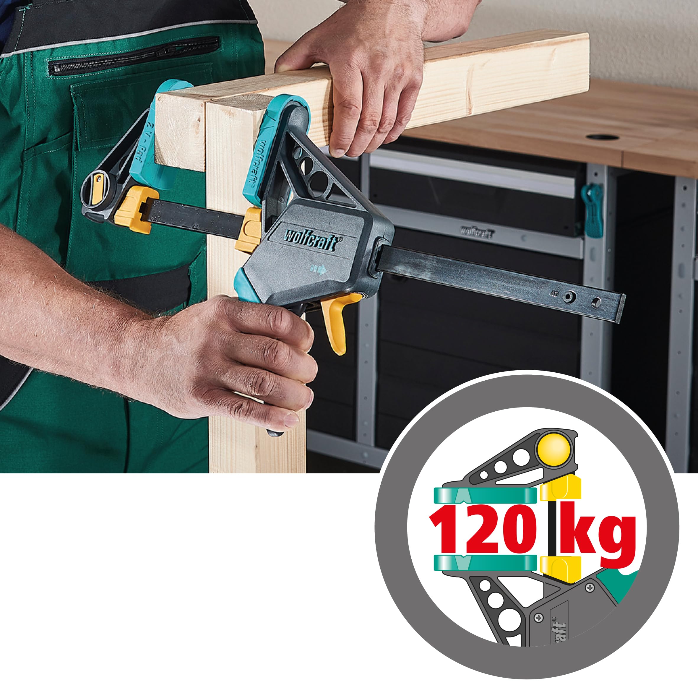 Wolfcraft EHZ PRO 100-915mm One-Hand Clamp | Professional Quick-Release Clamp for Woodworking & DIY Projects | Single-Hand Operation for Easy Clamping & Release | Perfect for Carpentry, Cabinet Making & Crafting