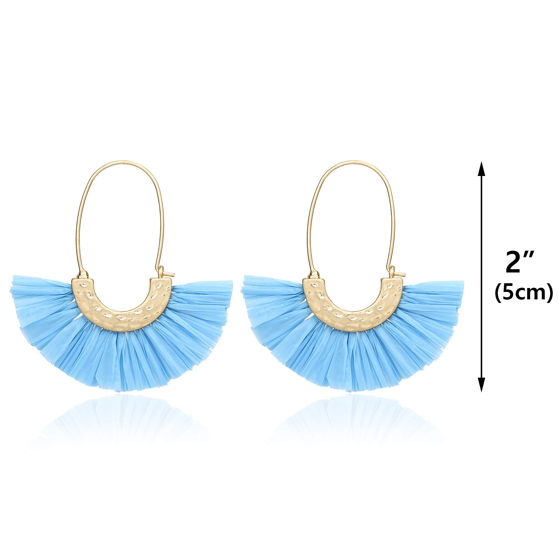 Pomina Colorful Raffia Thread Tassel Earrings - Bohemian Fringe Dangle Hoop Earrings for Women | Summer Fashion Jewelry | Perfect for Beach, Festival & Boho Outfits