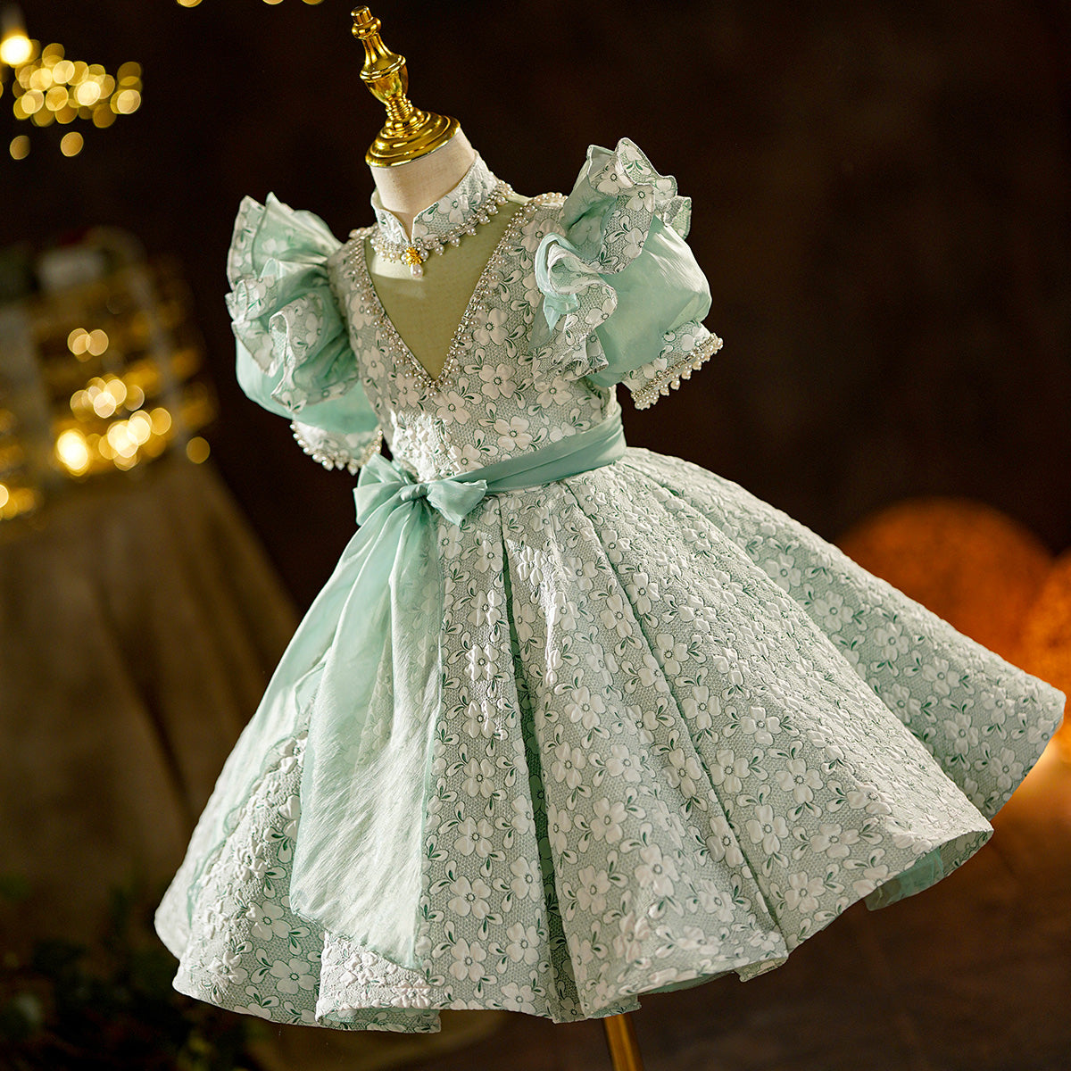 Green Sequins Communion Dress for Baby Girl - Toddler Birthday Princess Dress - Perfect for Baptism, First Communion & Special Occasions