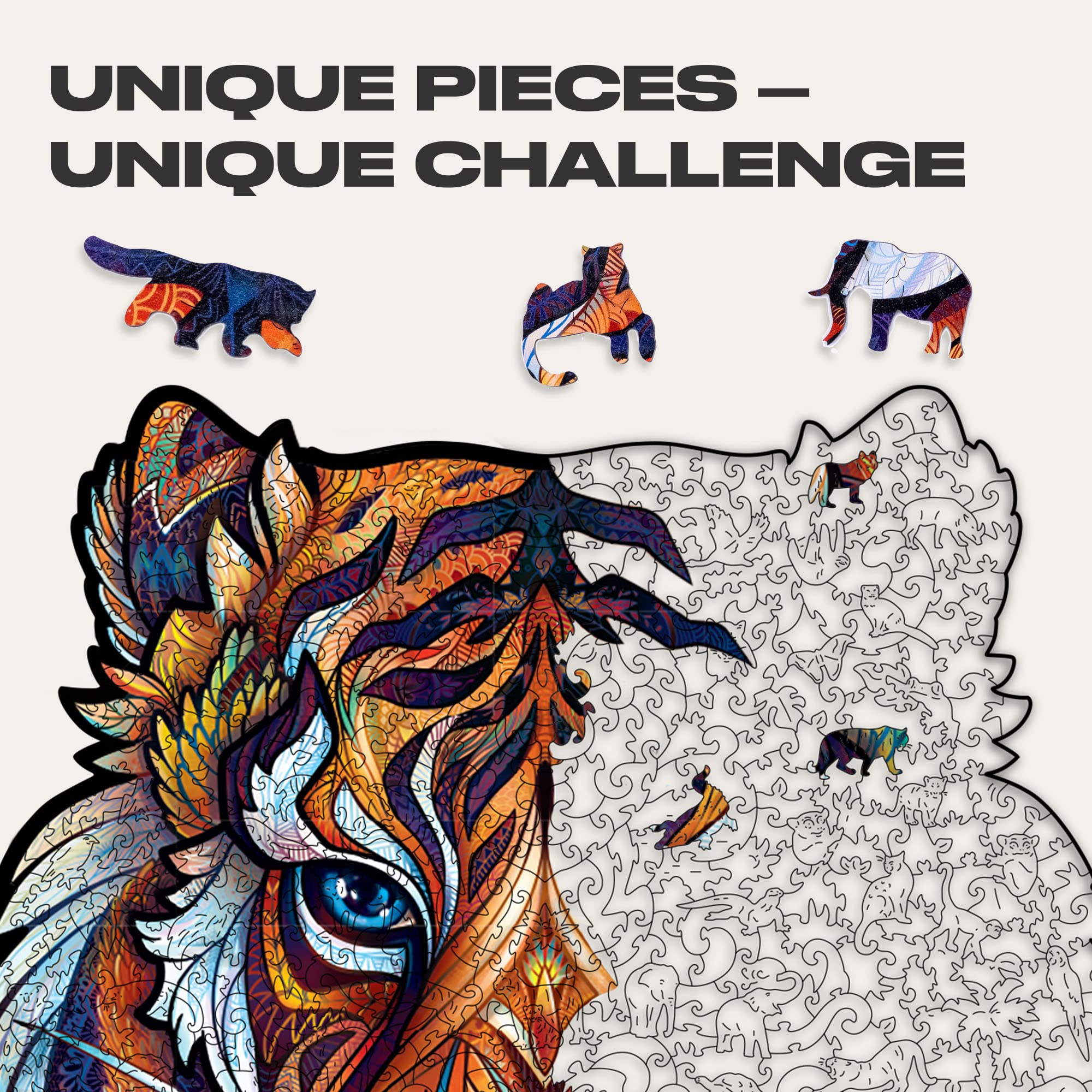 UNIDRAGON Original Wooden Jigsaw Puzzles - Lovely Tiger Design, 700 Piece Premium Puzzle, Large 17.7x22 Inch Royal Size, Unique Shaped Pieces, Beautiful Gift Box - Perfect for Family Game Night, Birthday Gifts for Adults & Kids, Home Decor & Stress Relief Activities