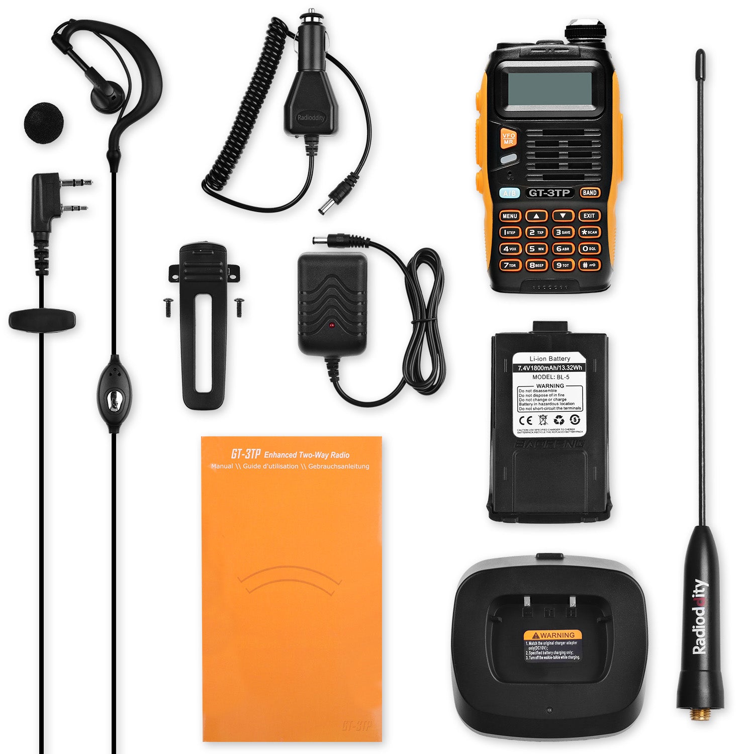 Baofeng GT-3TP Mark III Long Range Two-Way Radios (5-Pack) with 5 Remote Speakers & Programming Cable - Ideal for Outdoor Adventures, Security, and Emergency Communication