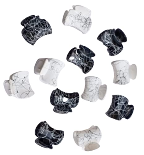 12 Pack Hair Claw Clips for Women & Girls - White & Black - Strong Hold Hair Clips for Ponytails, Buns & Updos - Perfect for Work, Gym & Everyday Styling