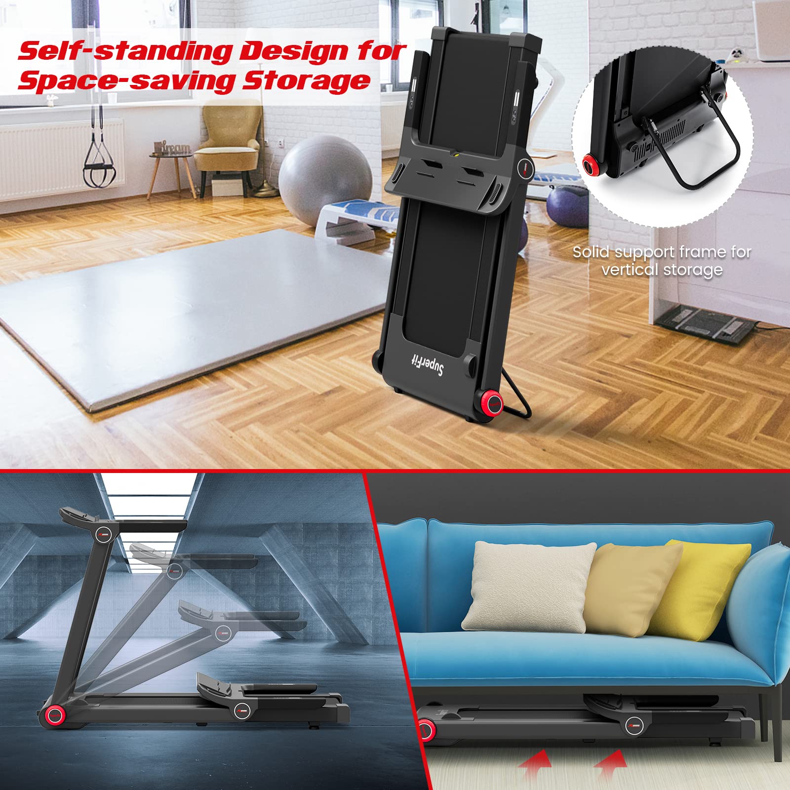 GYMAX 3.75HP Folding Treadmill - Electric Running Machine with 12 Preset Programs, Smart App Control, LCD Display & Phone Holder - Compact Foldable Treadmill for Home Gym, Small Spaces & Apartment Workouts