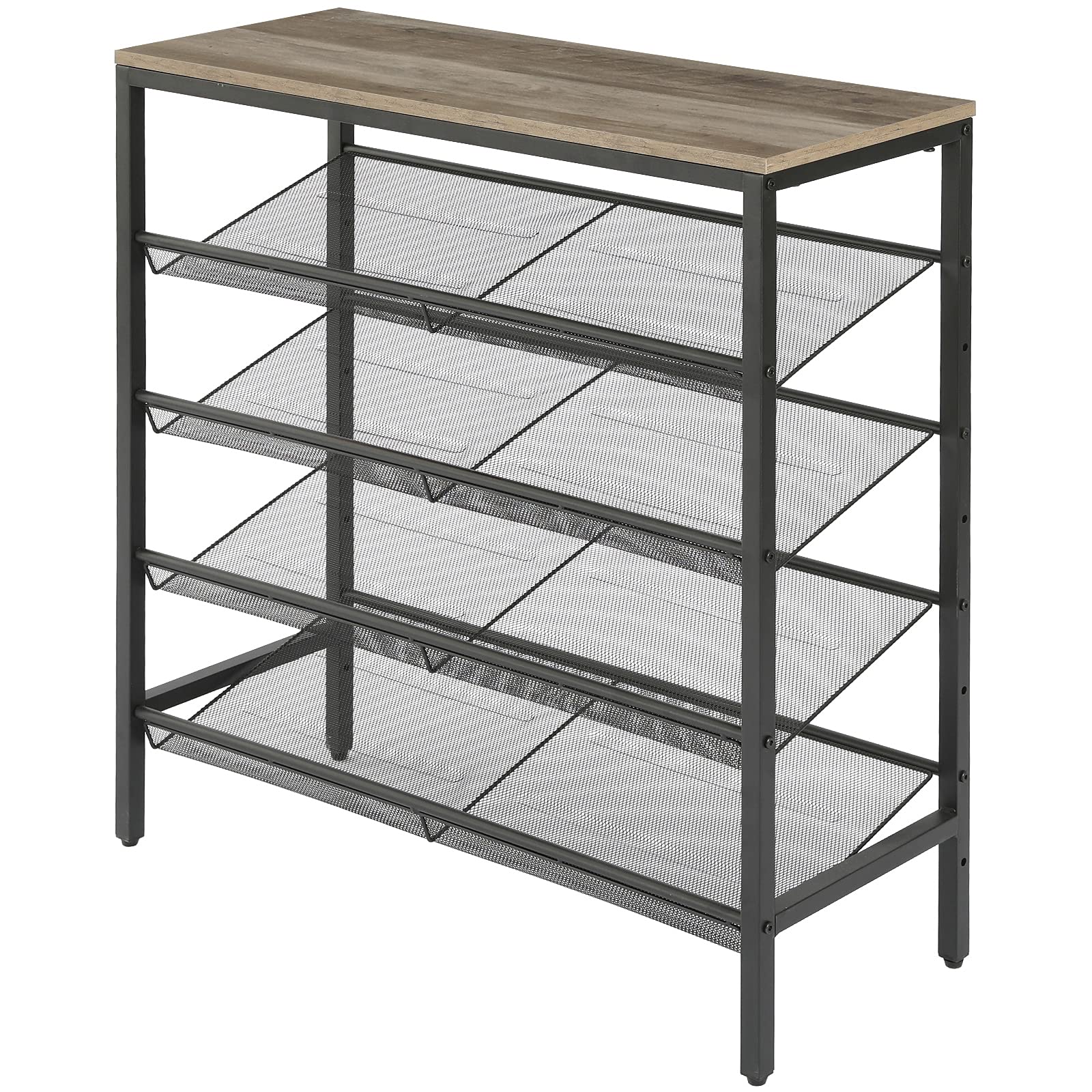 IBUYKE 5-Tier Shoe Rack & Storage Organizer - Adjustable Flat/Slant Shelves Holds 16 Pairs - Industrial Style Shoe Bench for Closet, Entryway, Hallway - Perfect for Dorm Rooms, Apartments & Small Spaces
