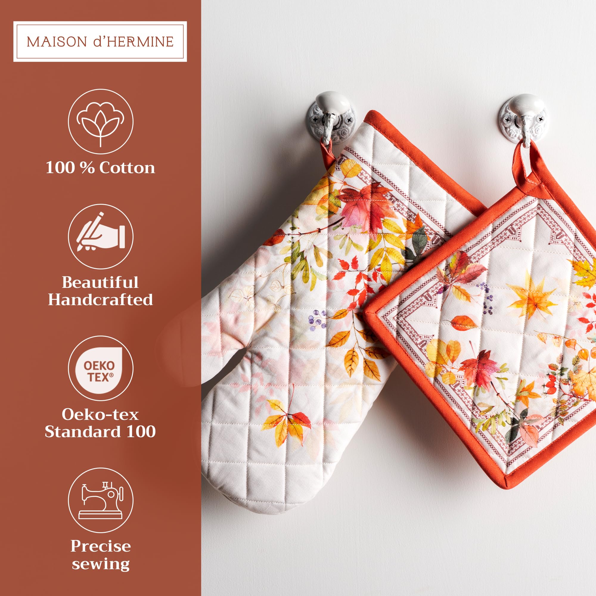 Heat-Resistant Cotton Oven Mitt & Pot Holder Set for Baking, BBQ, Cooking - Thick Kitchen Protection (7.5x13, 8x8 Inches) - Soft, Durable, Amarante Color - Perfect for Thanksgiving, Christmas & Holiday Cooking Gifts