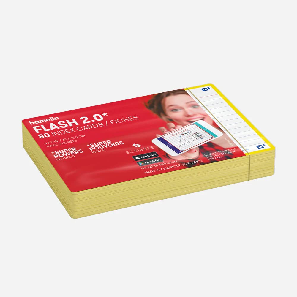 Hamelin Index Cards Flash 2.0 - 80ct 4x6 Yellow Flash Cards for Study & Organization (Model 400134042) | Perfect for Students, Teachers & Office Use