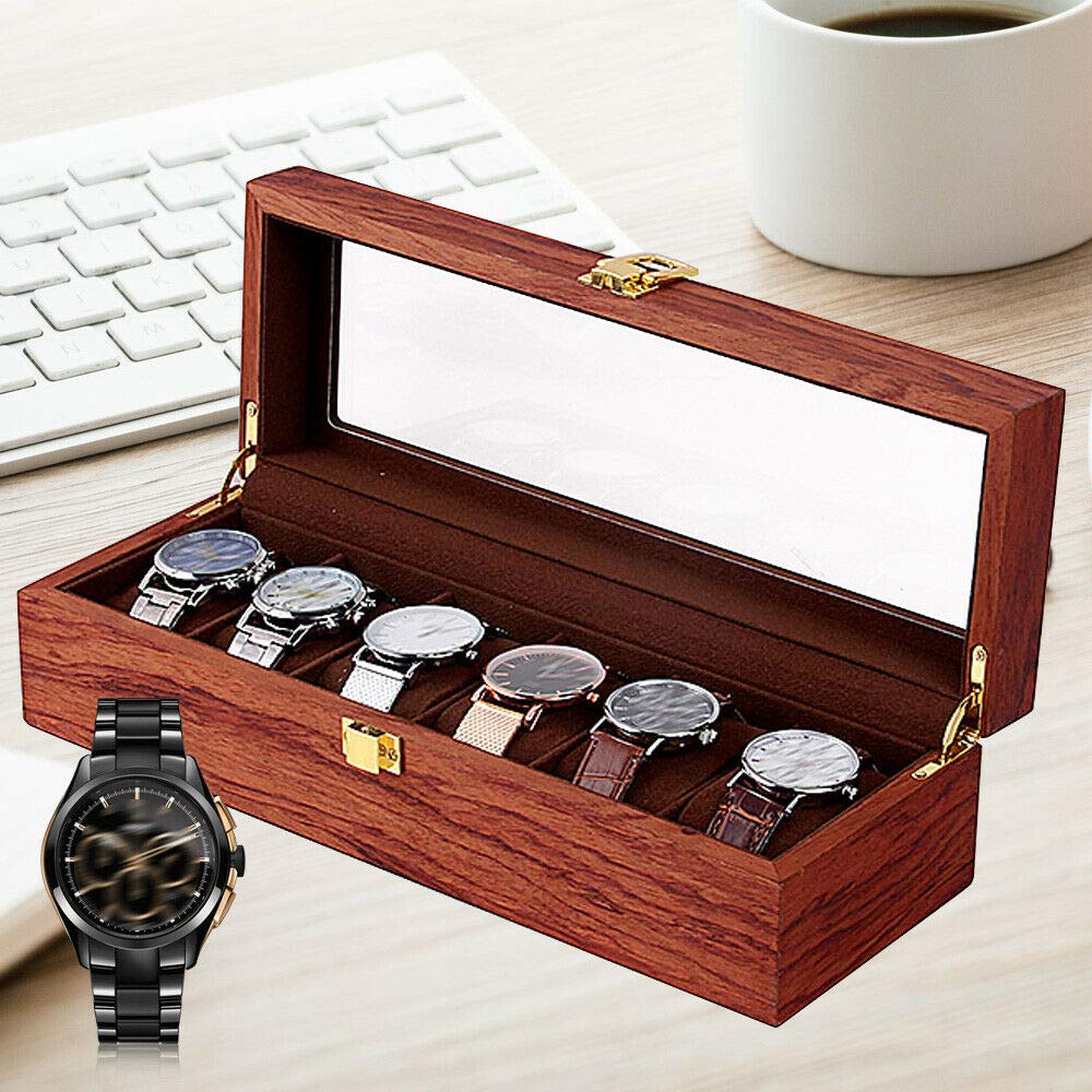 TFCFL Wooden Watch Box - 6/12 Slot Luxury Watch Display Case & Jewelry Organizer for Men | Premium Watch Storage Holder for Dress Watches, Rolex, Omega | Perfect for Home, Office & Travel Use