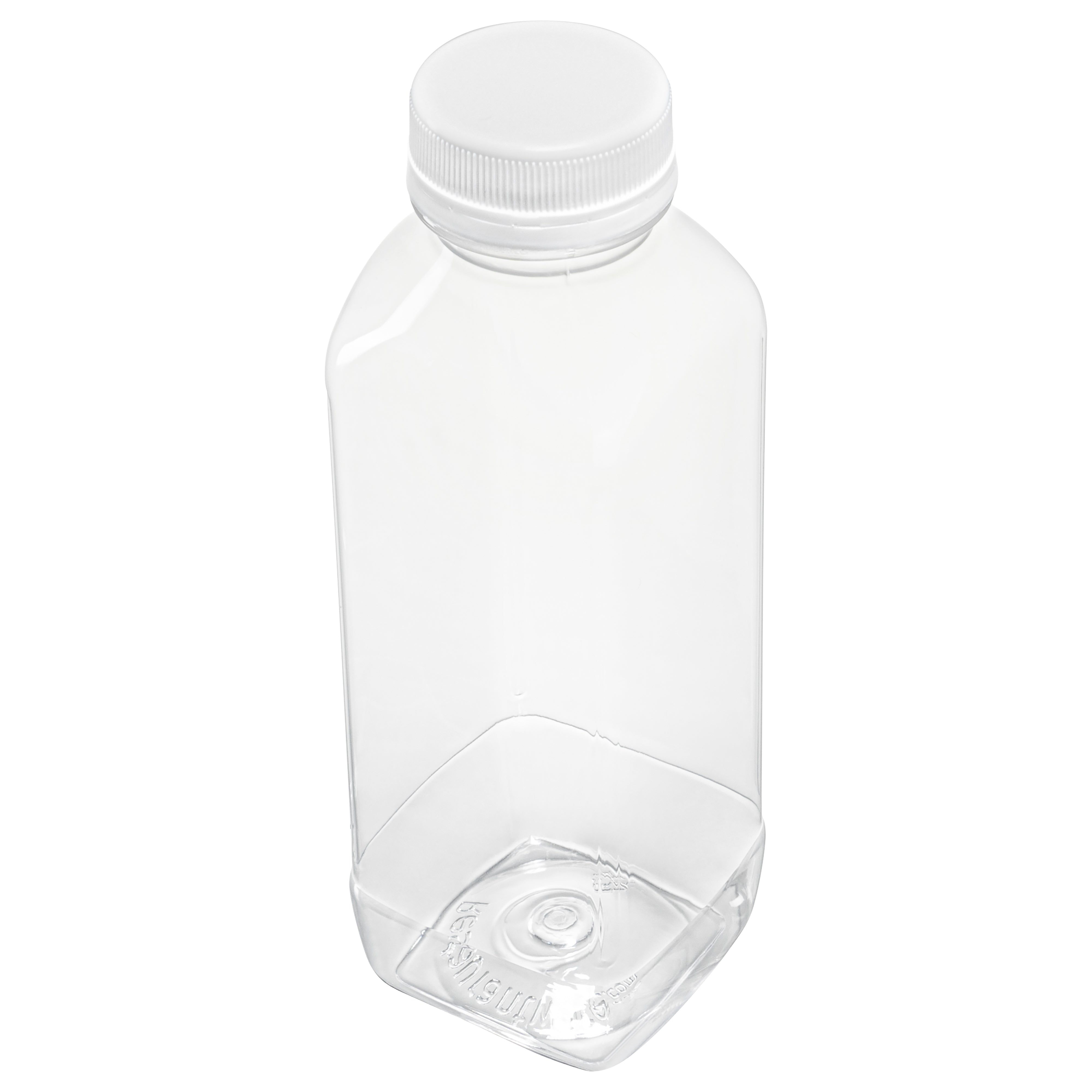 16 oz Square Clear Plastic Cold Pressed Juice Bottles with Safety Cap - 2.25