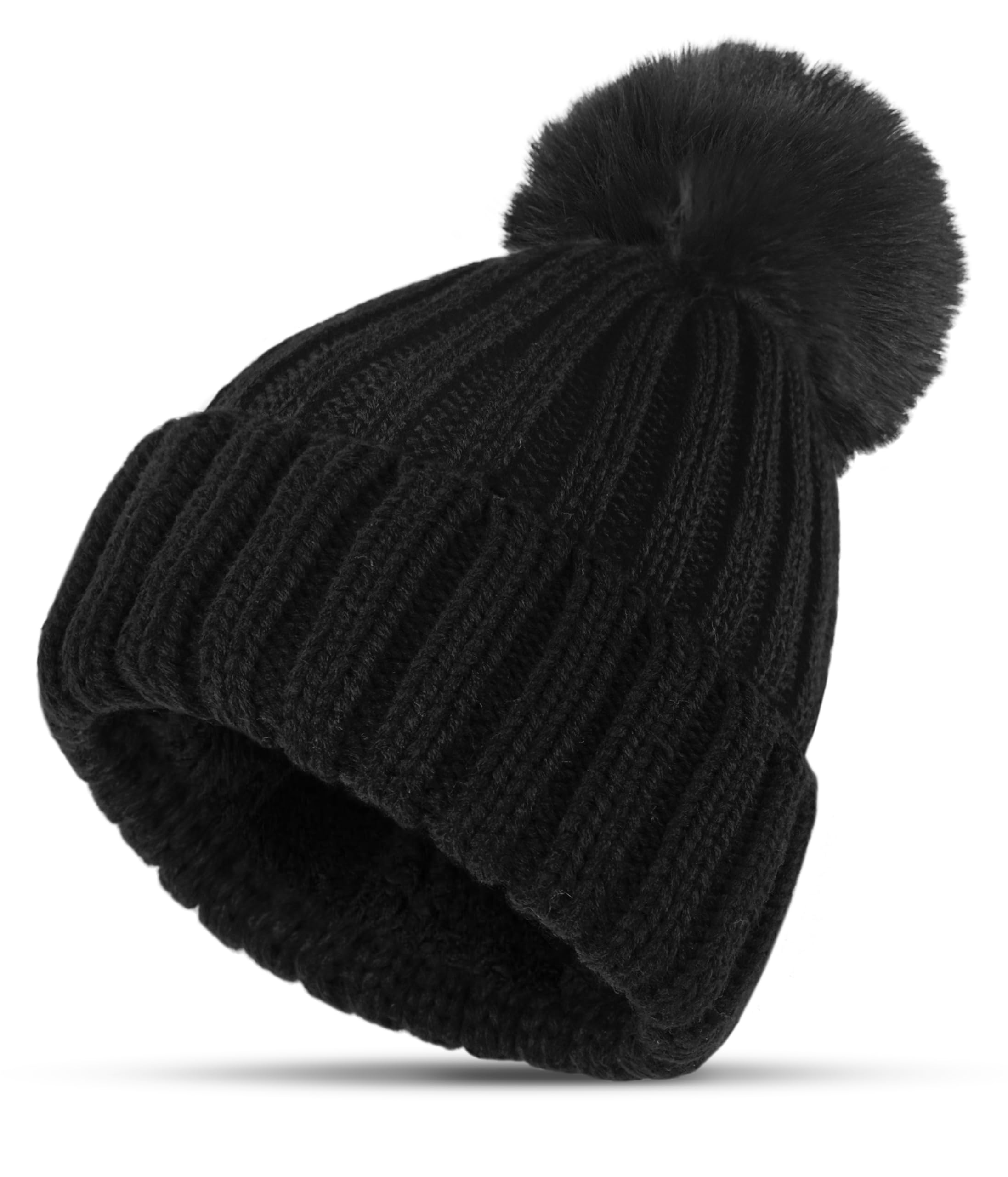 KEECOW Women's Winter Beanie Hats - Thermal Warm Knit Hat with Detachable Pom Pom for Outdoor Sports & Cold Weather Activities | Perfect for Skiing, Snowboarding, Hiking and Daily Winter Wear
