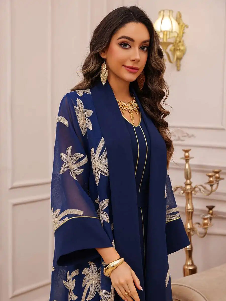 Urgarment 2 Piece Embroidered Eid Dress Set - Elegant Caftan Kaftan with Sleeveless Inner Dress #25481 | Perfect for Eid Celebrations, Weddings & Special Occasions