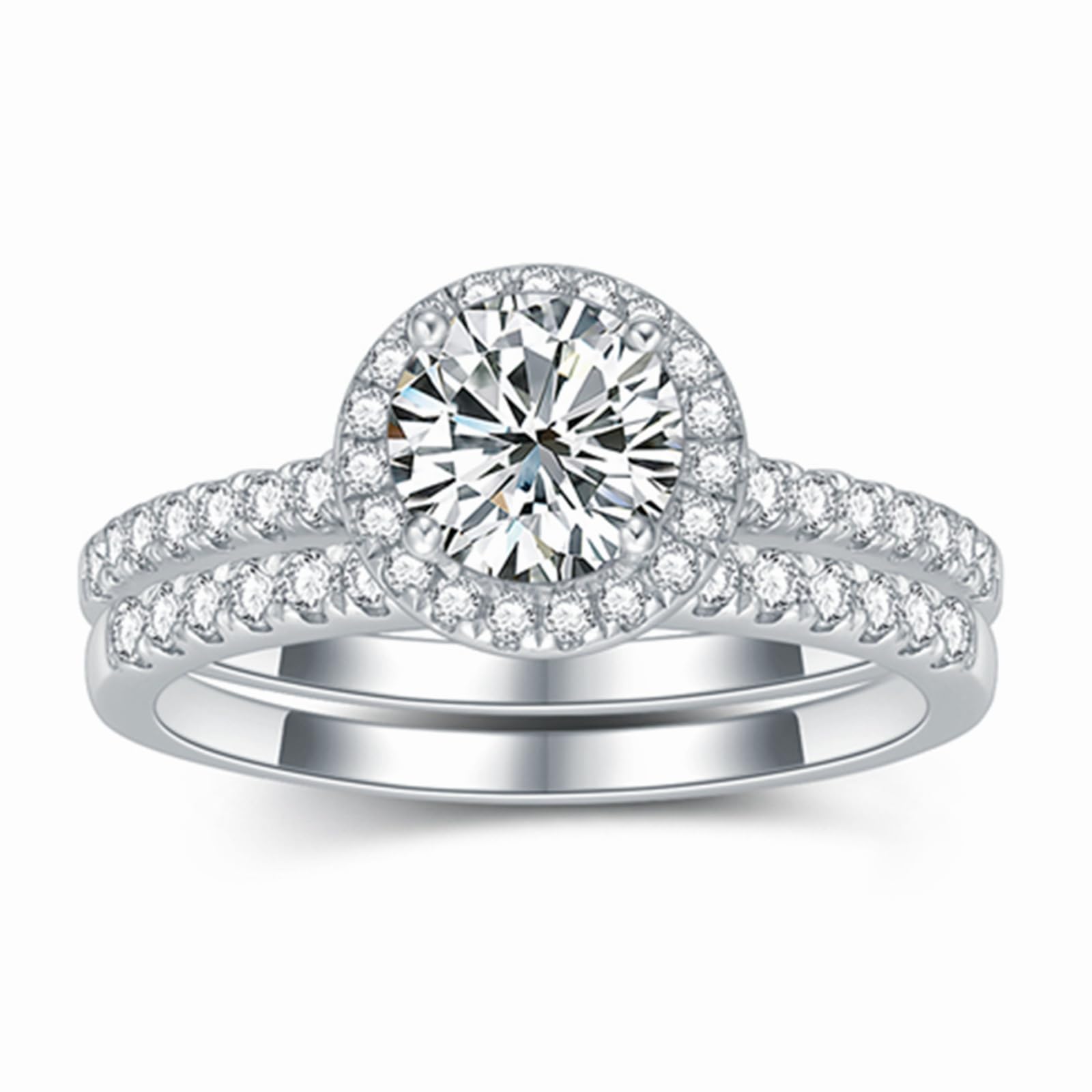 1 Carat Moissanite Engagement & Wedding Ring Set for Women - Platinum Plated Silver Bridal Set, Anniversary Promise Rings - Perfect for Proposals, Weddings & Romantic Gifts