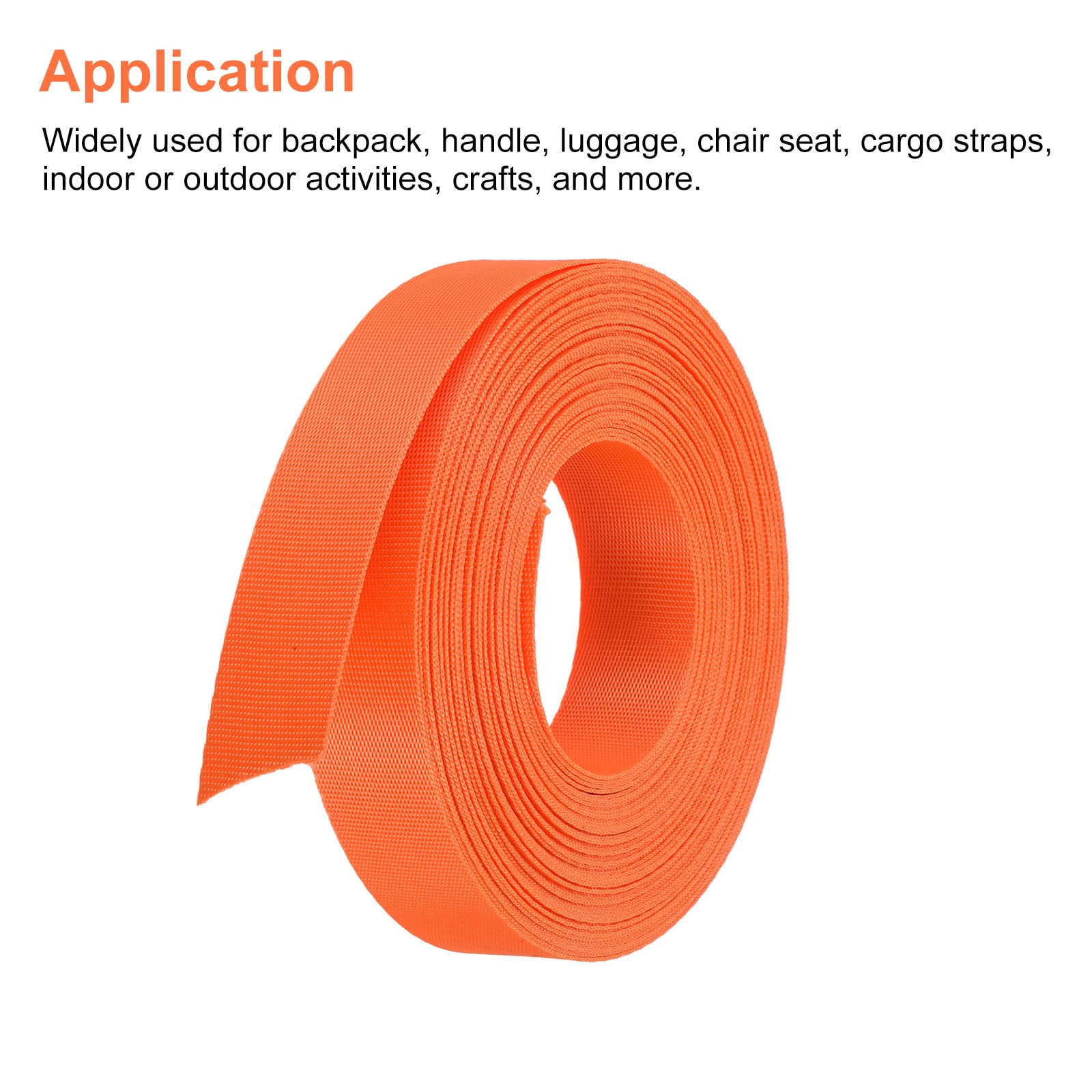 1 Inch x 15 Yards Bright Orange Nylon Webbing Strap - Heavy Duty Flat Cargo Strap for Backpacks, Luggage Racks & Outdoor Gear | Durable Tie Down Straps for Camping, Travel & Storage