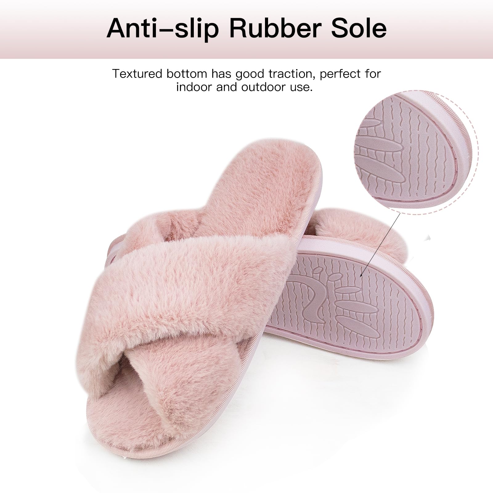 Women's Fluffy Cross Band House Slippers - Fuzzy Open Toe Plush Slip-On Shoes for Indoor/Outdoor Use - Cozy Home Shoes for Lounge, Bedroom, Backyard & Quick Errands
