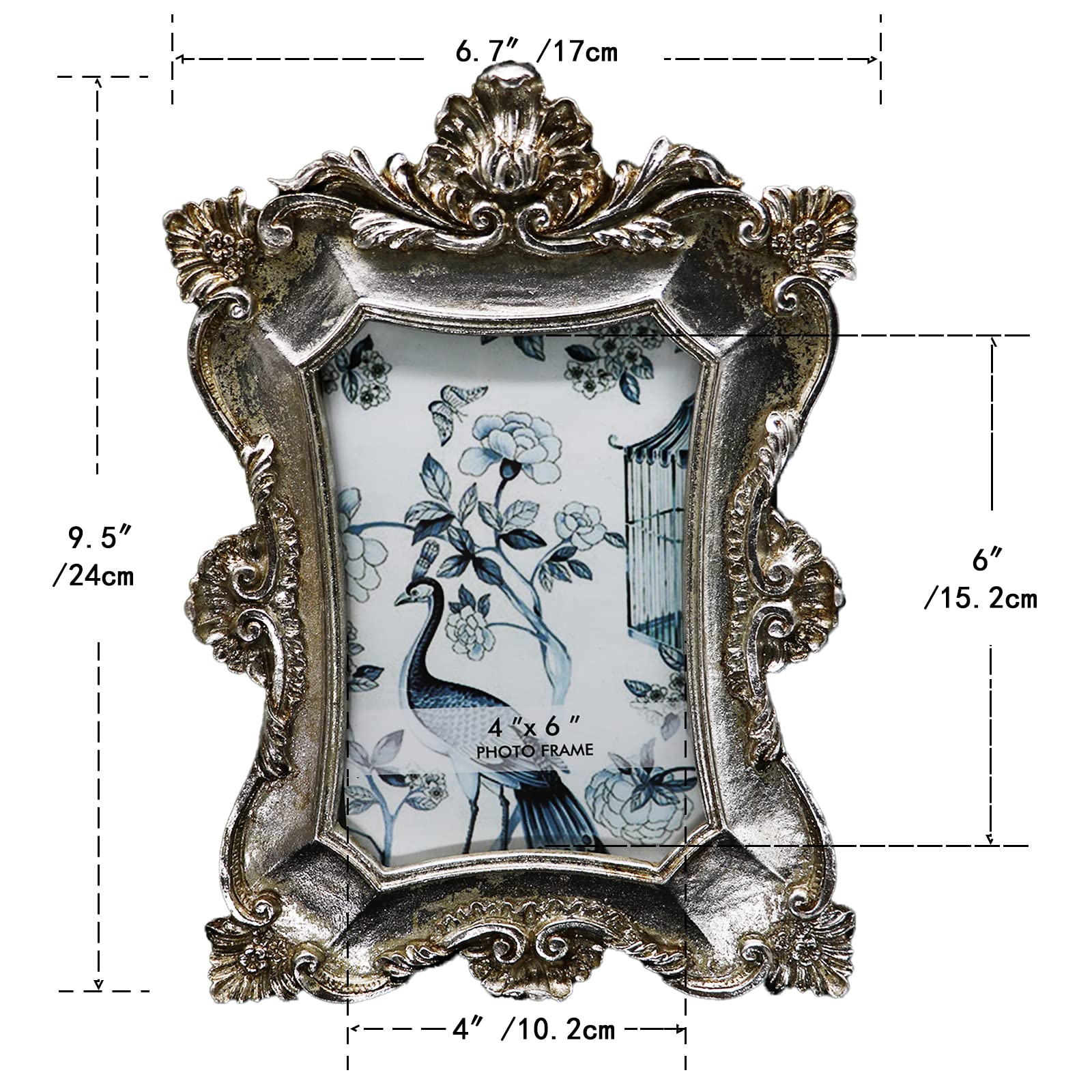 Vintage 4x6 Picture Frame - Silver Antique Photo Frame for Wall & Tabletop Display