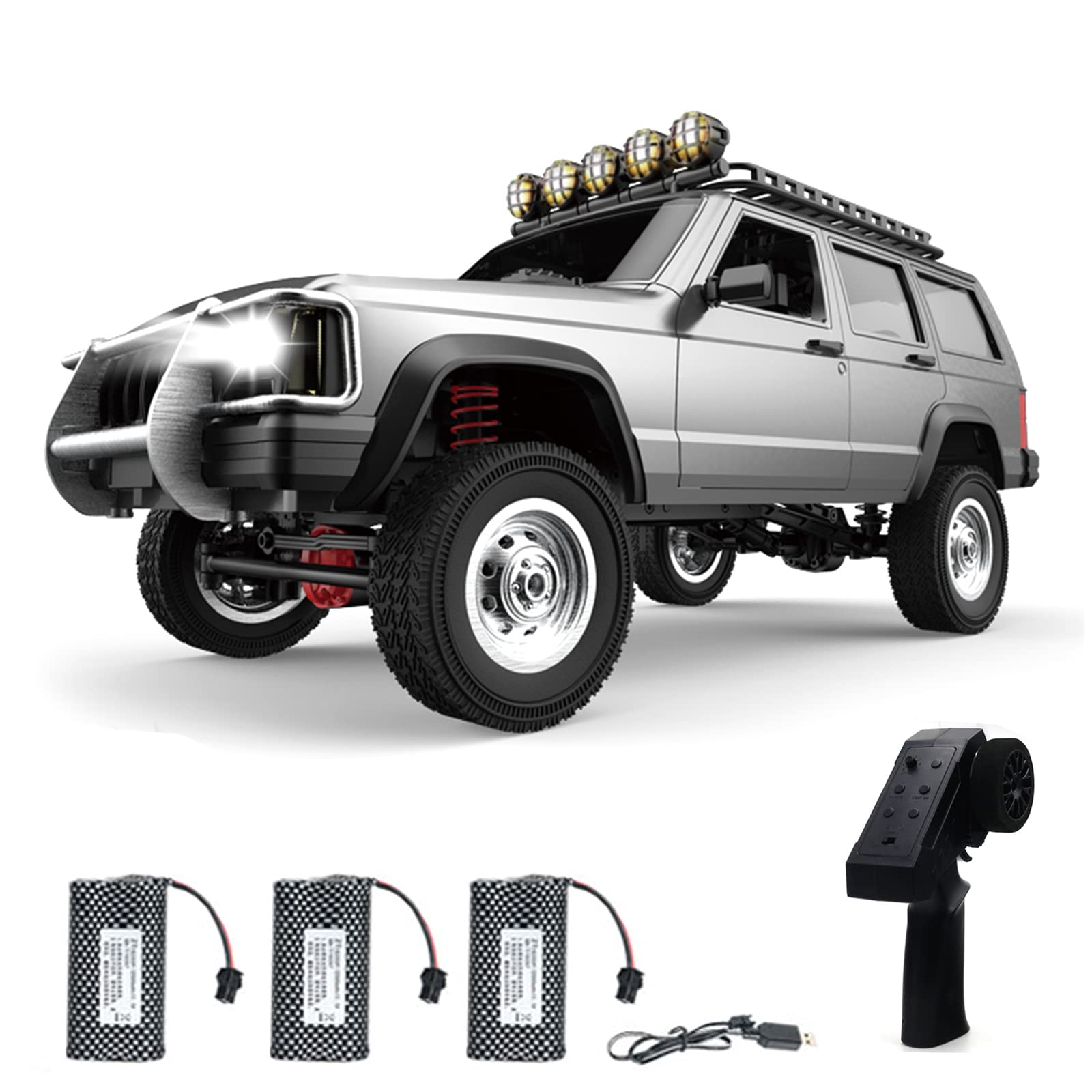 GoolRC 1:12 Scale 2.4Ghz 4WD RC Rock Crawler Truck - All Terrain Remote Control Car for Off Road Climbing | 3 Batteries Included | Perfect RC Gift for Kids & Adults (Silver) | Ideal for Outdoor Adventures, Backyard Play & RC Racing