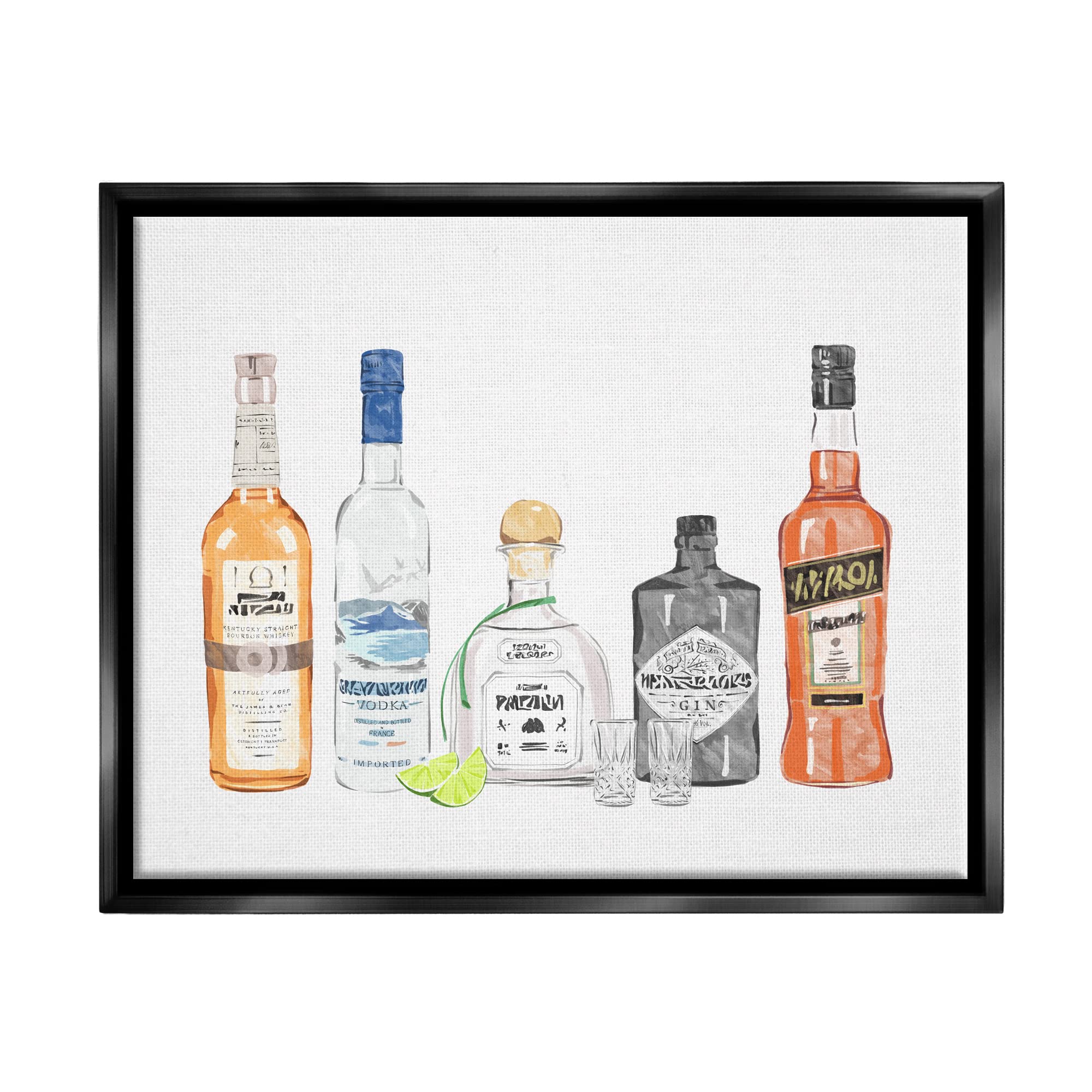 Stupell Industries Mixed Bar Liquor Bottles Floating Framed Wall Art - Modern Home Bar Decor by Ziwei Li | Perfect for Living Room, Dining Room, Home Bar & Office Decor