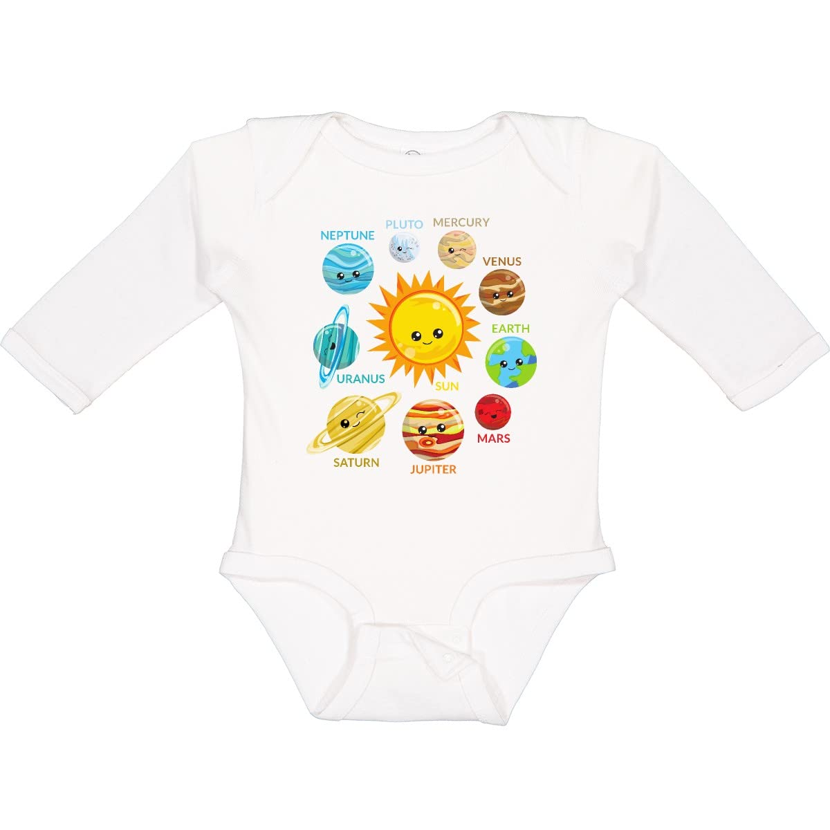 Inktastic Cute Planets Solar System Space Cosmos Galaxy Long Sleeve Baby Bodysuit - Perfect for Astronomy Lovers, Space-Themed Parties & Unique Baby Gifts