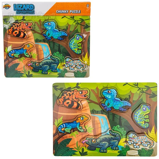 6 Piece Chunky Lizard Theme Wooden Puzzle for Toddlers - Educational Animal Shape Sorting Toys for Kids Ages 2-4 - Perfect for Early Learning, Montessori Classroom & Birthday Gifts