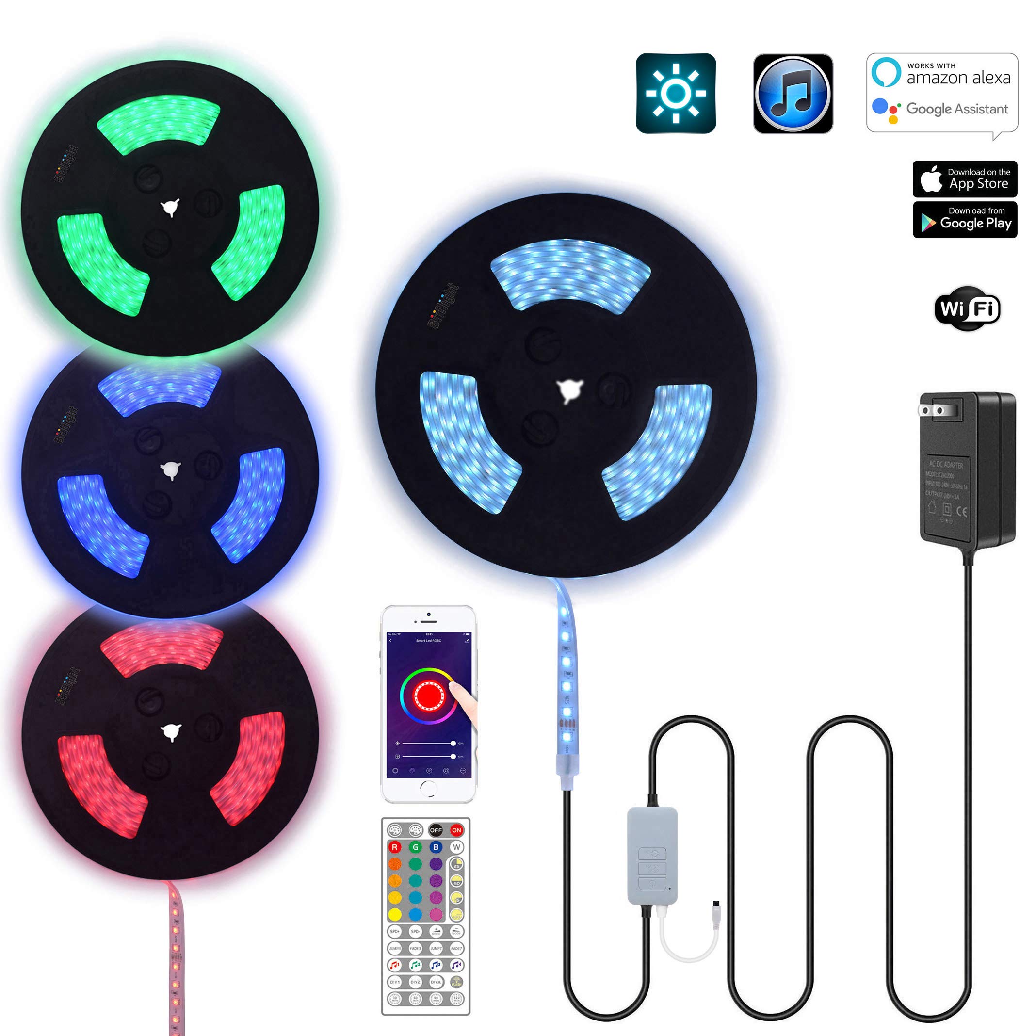 60Ft 24V Waterproof RGB LED Strip Lights with WiFi Tuya App & Music Sync - Works with Alexa, Smart Home Theater Lighting, Crown Molding Backlight, Outdoor Railings, Deck & Patio Garden Decor - Perfect for Parties, Holidays & Ambiance Lighting