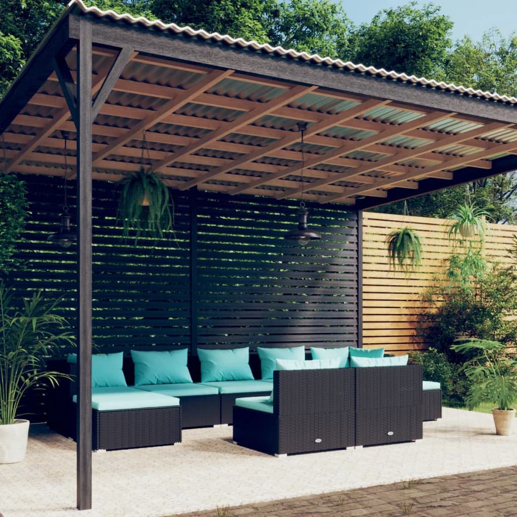 9-Piece vidaXL Patio Lounge Set - Outdoor Garden Furniture with Cushions, Black Poly Rattan Sectional Sofa for Backyard, Poolside & Patio Relaxation