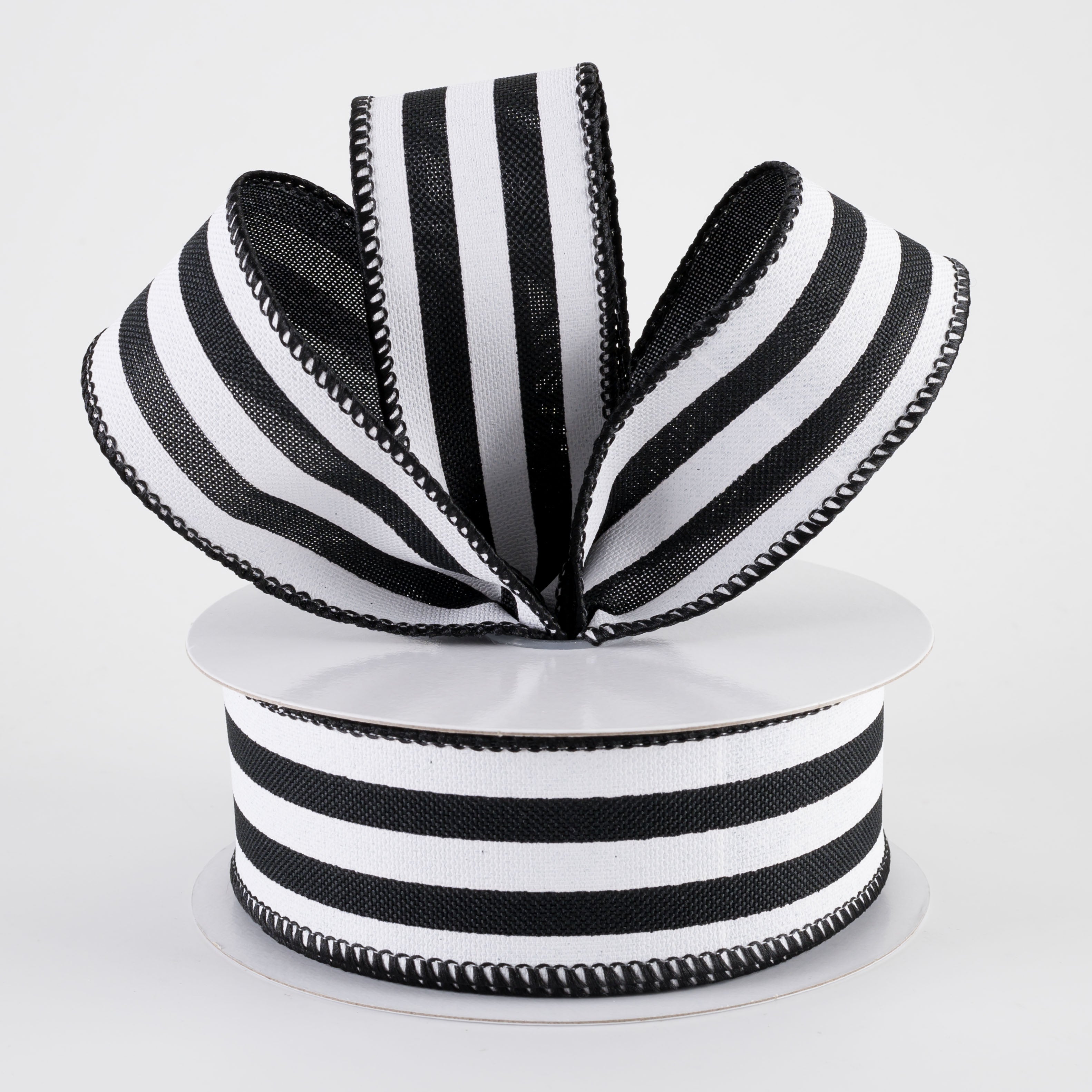 1.5 Inch Linen Wide Cabana Stripes Ribbon - Black & White (10 Yards) for Gift Wrapping, DIY Crafts, Party Decorations & Hair Accessories