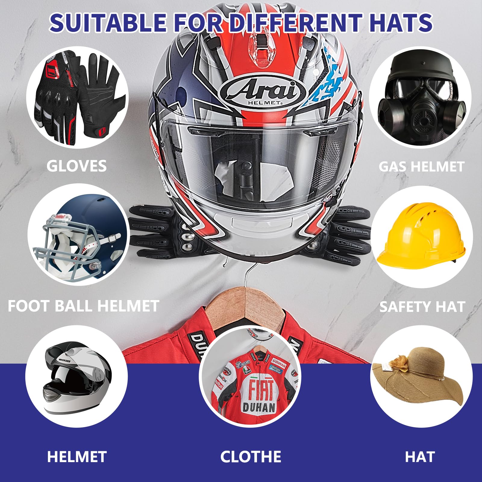**Motorcycle Helmet Rack Wall Mount with Hooks - Durable Helmet Holder Stand for Motorcycle Accessories & Gear Storage - Perfect for Garage, Shed, or Entryway Organization**