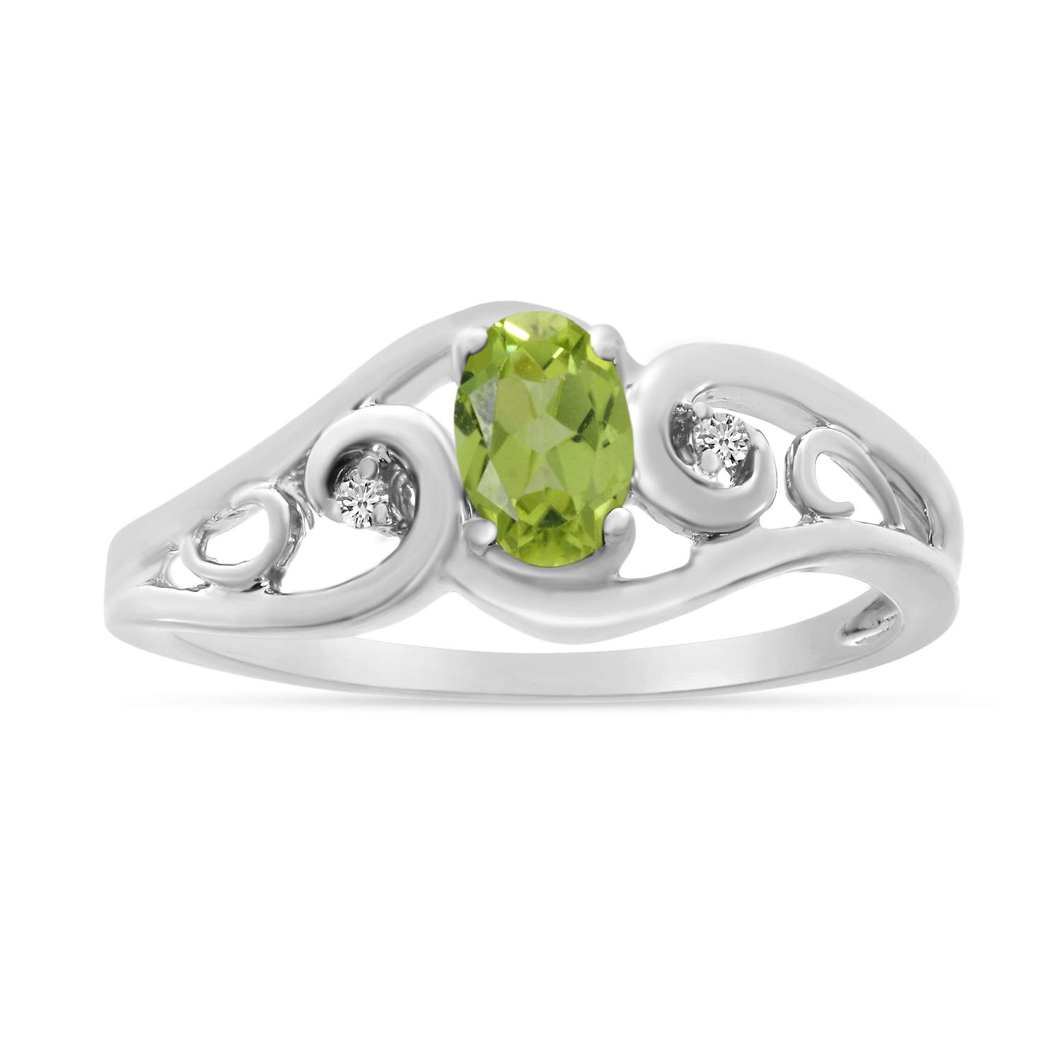 10K White Gold Oval Peridot & Diamond Ring for Women – Elegant Birthstone Jewelry Gift for Anniversary, Engagement & Special Occasions