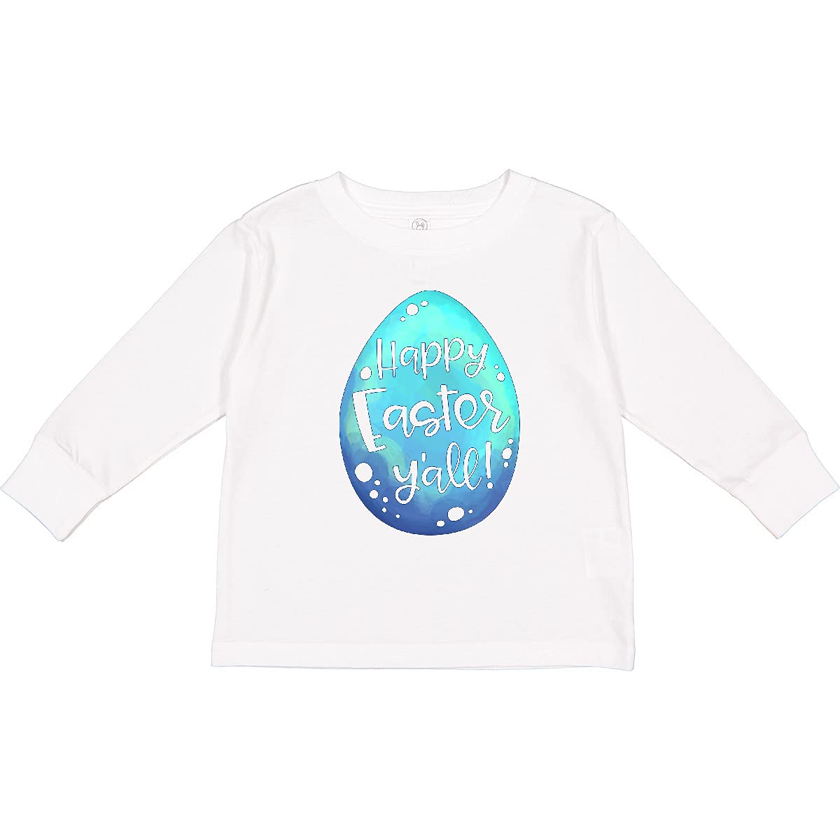 Inktastic Happy Easter Y'all Blue Easter Egg Toddler Long Sleeve T-Shirt - Cute Easter Outfit for Toddlers, Spring Holiday Family Matching, Church & Egg Hunt Activities