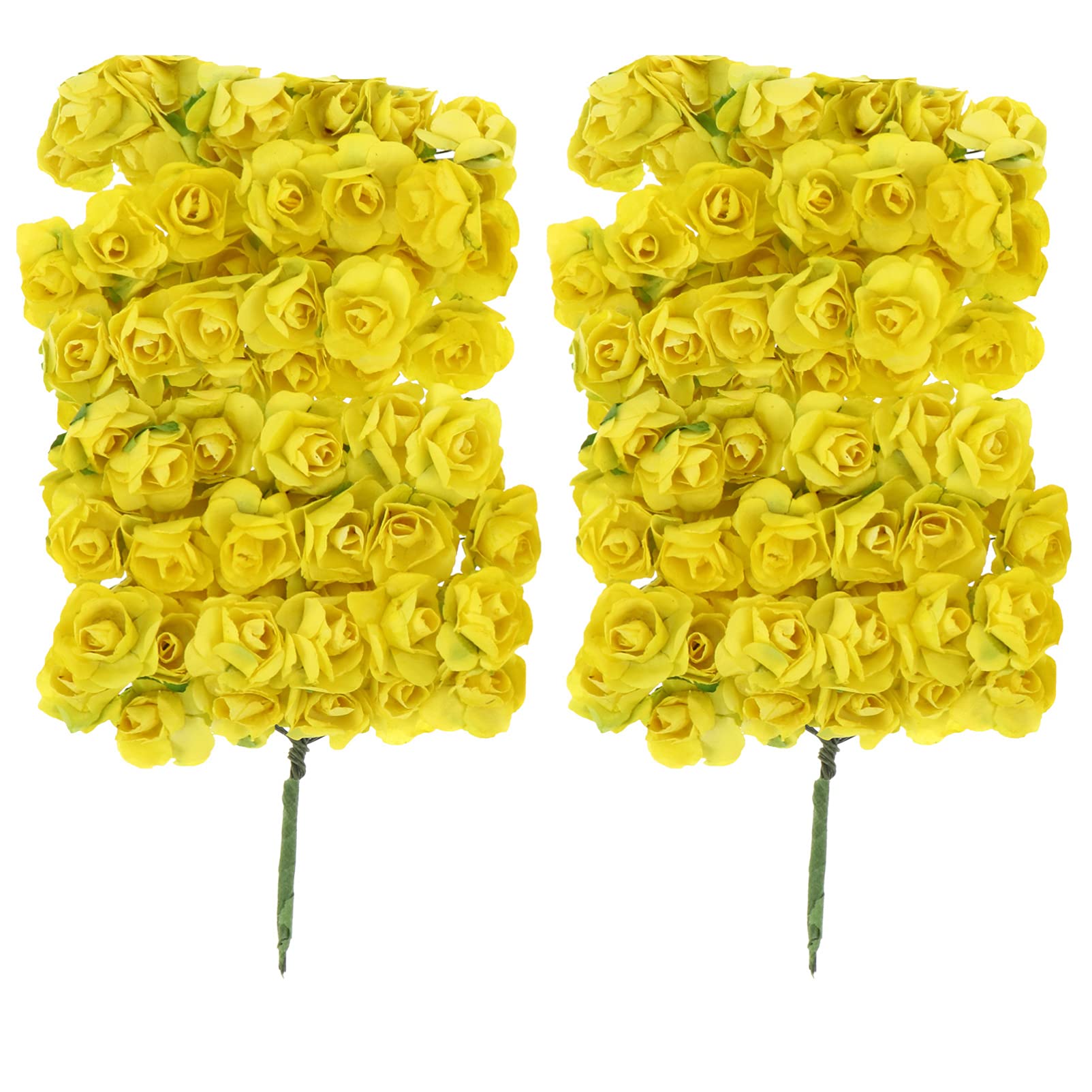 ARTIBETTER 144 Pcs Mini Artificial Rose Flowers with Stems - DIY Fake Paper Roses for Wedding, Party & Home Decor (Yellow) - Perfect for Centerpieces, Bouquets, and Gift Wrapping
