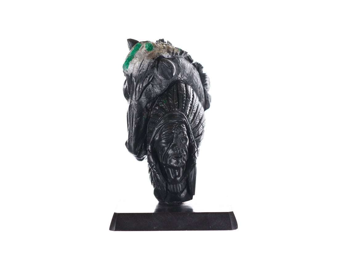 Colombian Emerald Horse & Indian Rough Crystal Sculpture – Handcrafted Gemstone Art for Home Decor, Office Display, and Feng Shui Collection