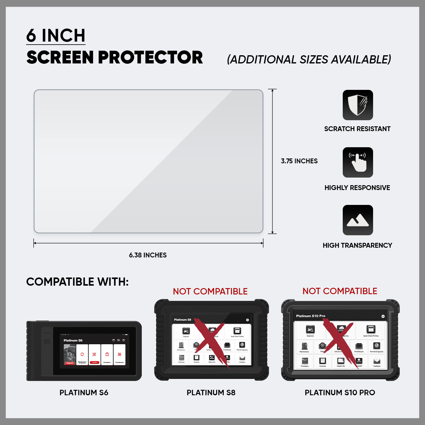 6 Inch Screen Protector for ThinkCar Platinum S6, Thintool Mini, Thinkscan Max Vehicle Diagnostic Scanners - 5 Pack - Anti-Scratch & HD Clear Protection for Car Repair Shops & DIY Mechanics